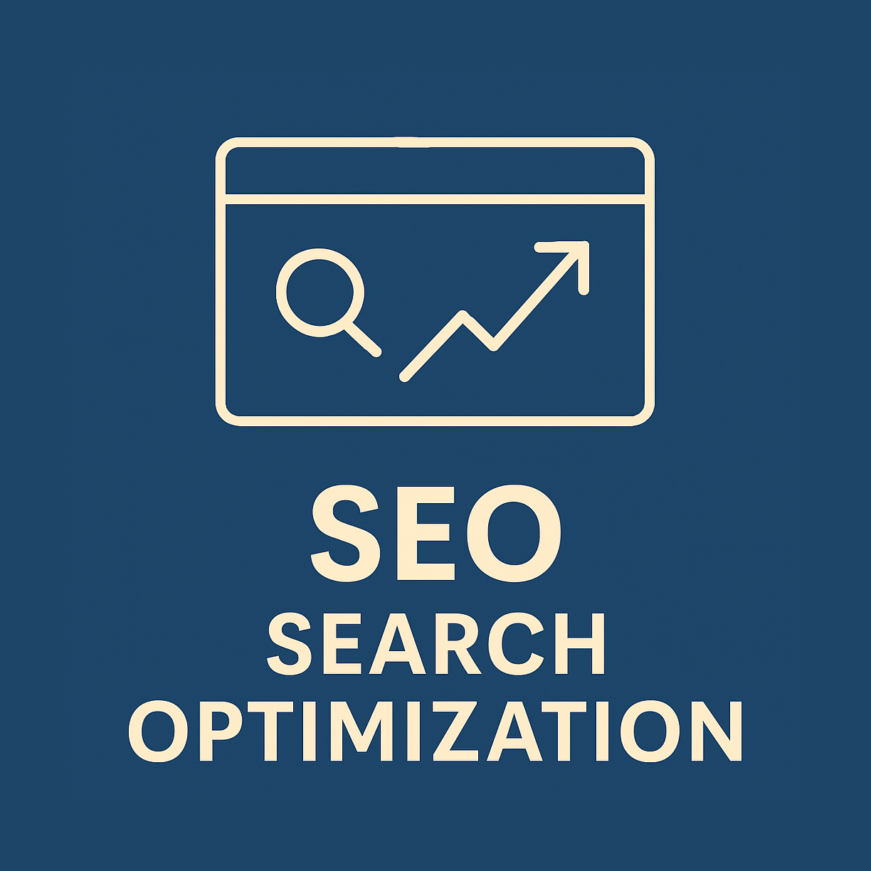 Icon representing SEO search optimization with a magnifying glass and an upward trending graph.