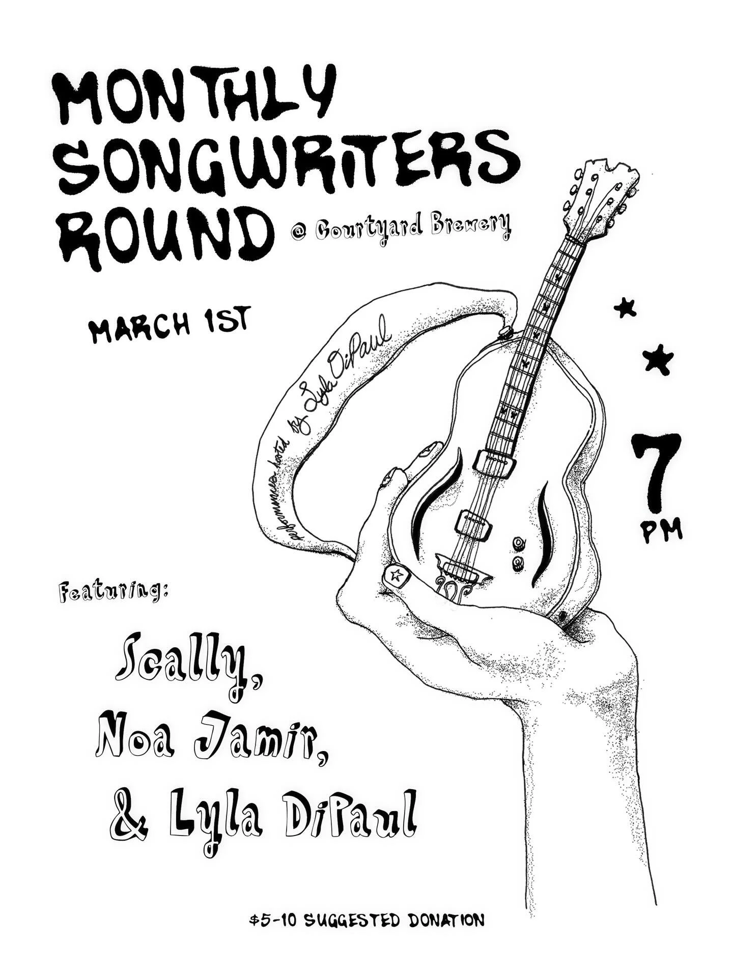 so pumped to announce that I&rsquo;ll be joining Lyla DiPaul and Noa Jamir for a Songwriters Round at Courtyard Brewery in New Orleans next Sunday! 

We&rsquo;ll dive into our songwriting process and have the opportunity to play some tunes for y&rsqu