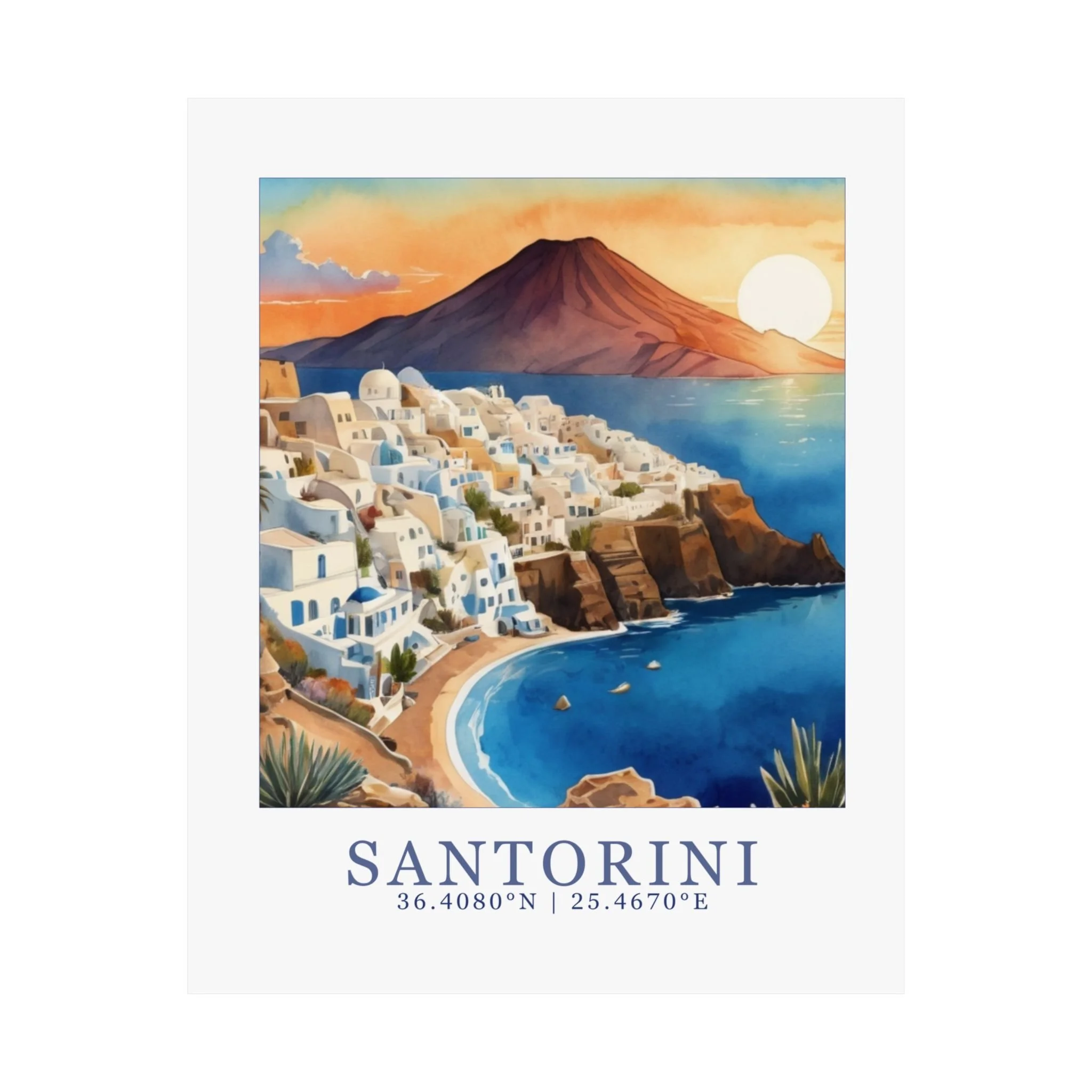 Santorini — Coastal Watercolor Travel Wall Art