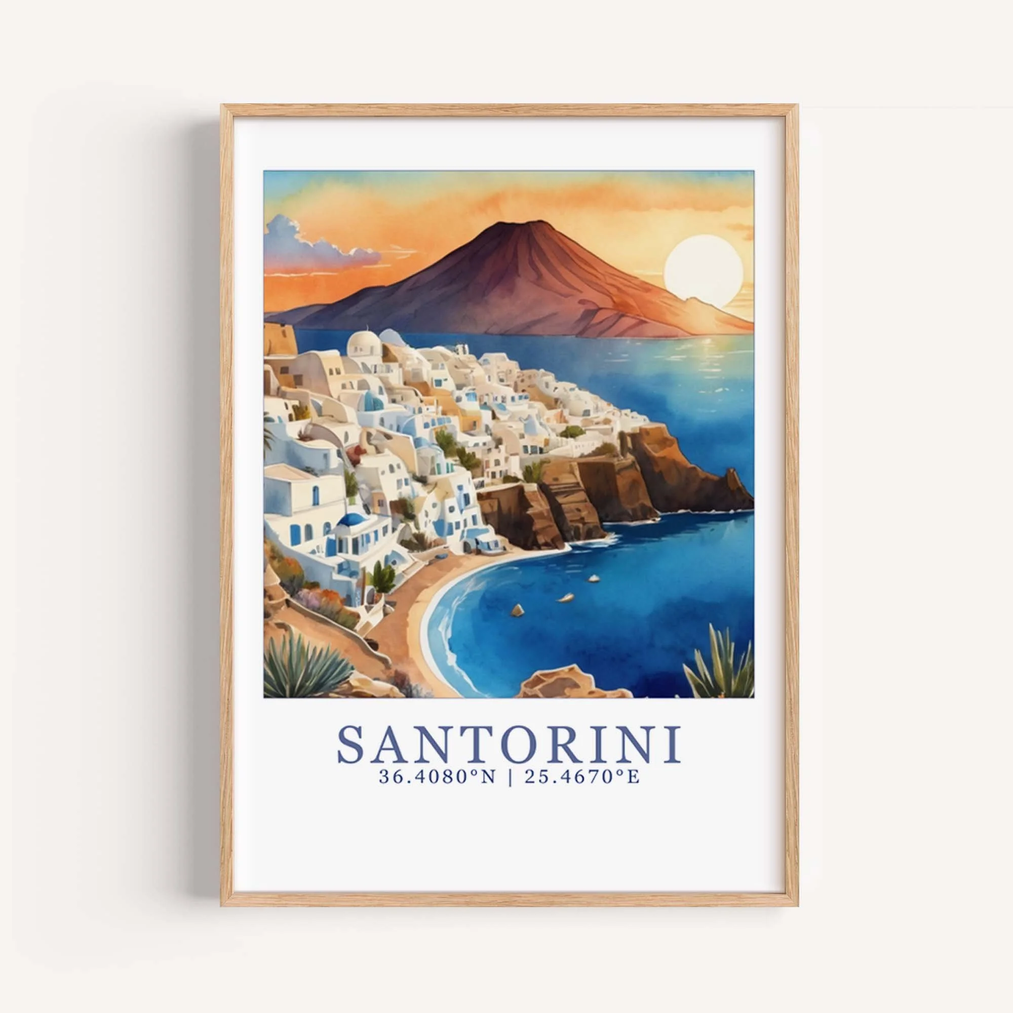 Santorini — Coastal Watercolor Travel Wall Art