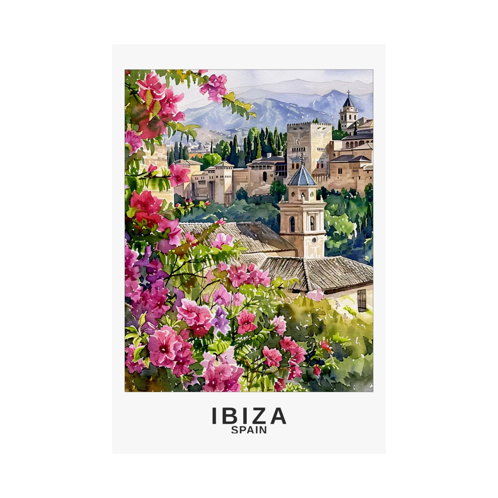 Ibiza Spain Watercolor Travel Wall Art