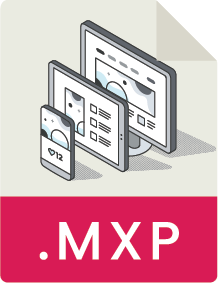 Illustration of electronic devices including a smartphone, tablet, and computer monitor, alongside a pink banner with the text '.MXP'.