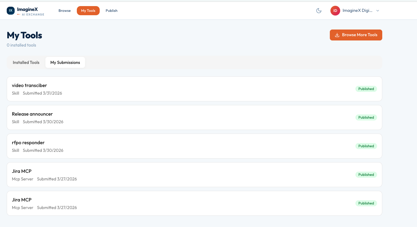 IMAGINEX AI EXCHANGE - MY TOOLS