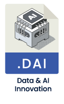 Graphic illustration of a data storage device with the text '.Dai' and 'Data & AI Innovation'