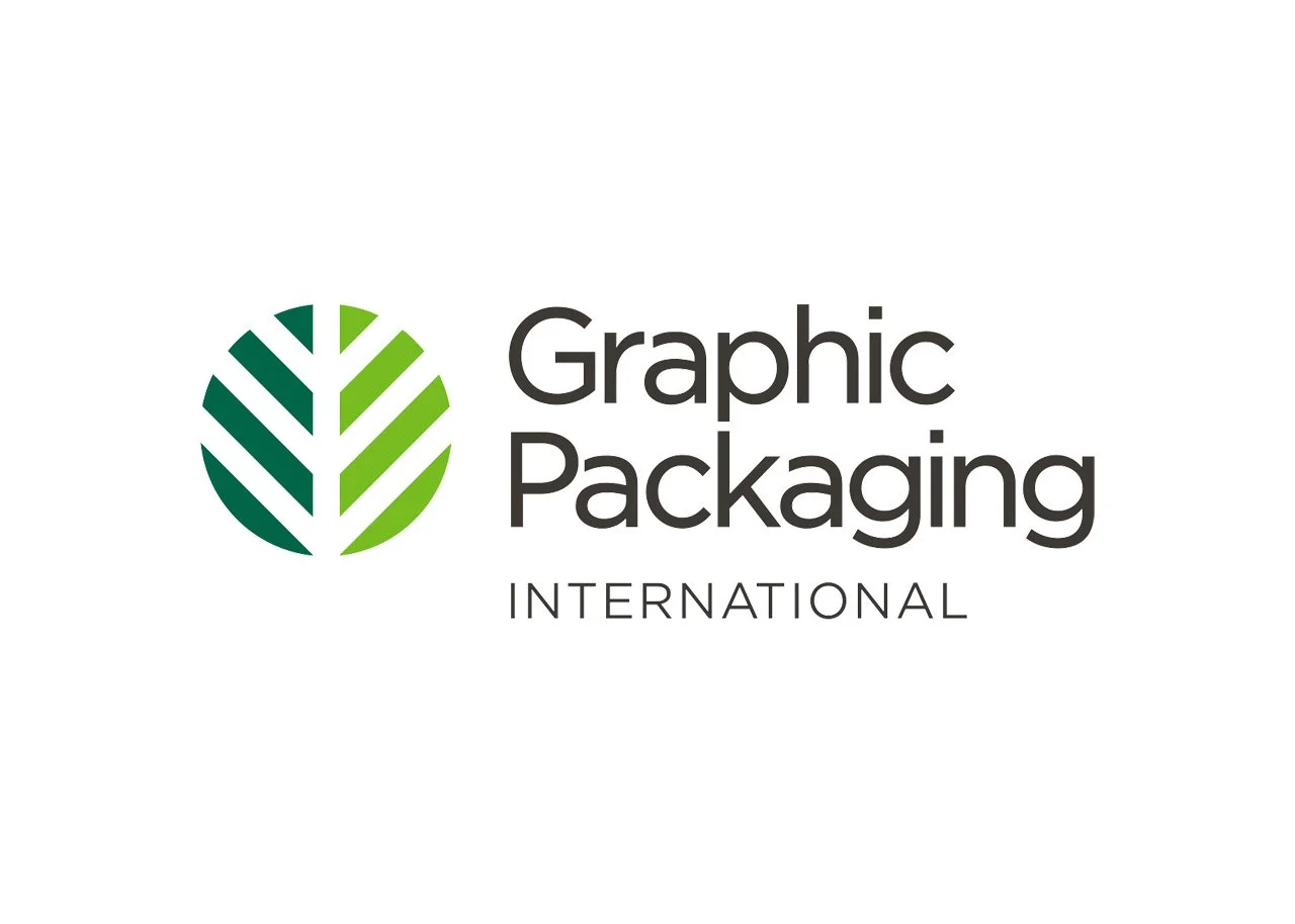 Logo for Graphic Packaging International featuring a stylized green leaf icon and black text.