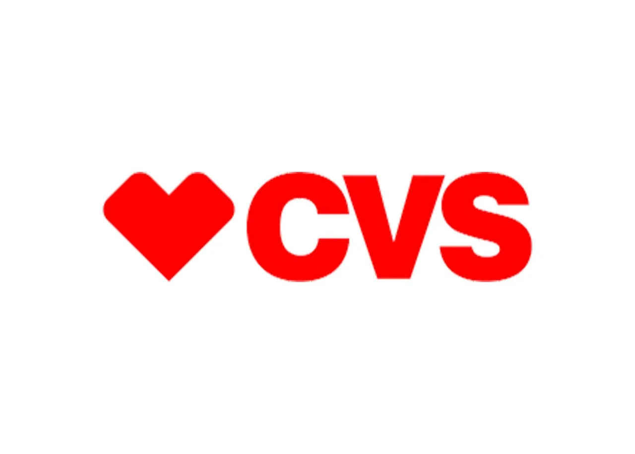 A red heart icon followed by the text 'CVS' in bold red letters.