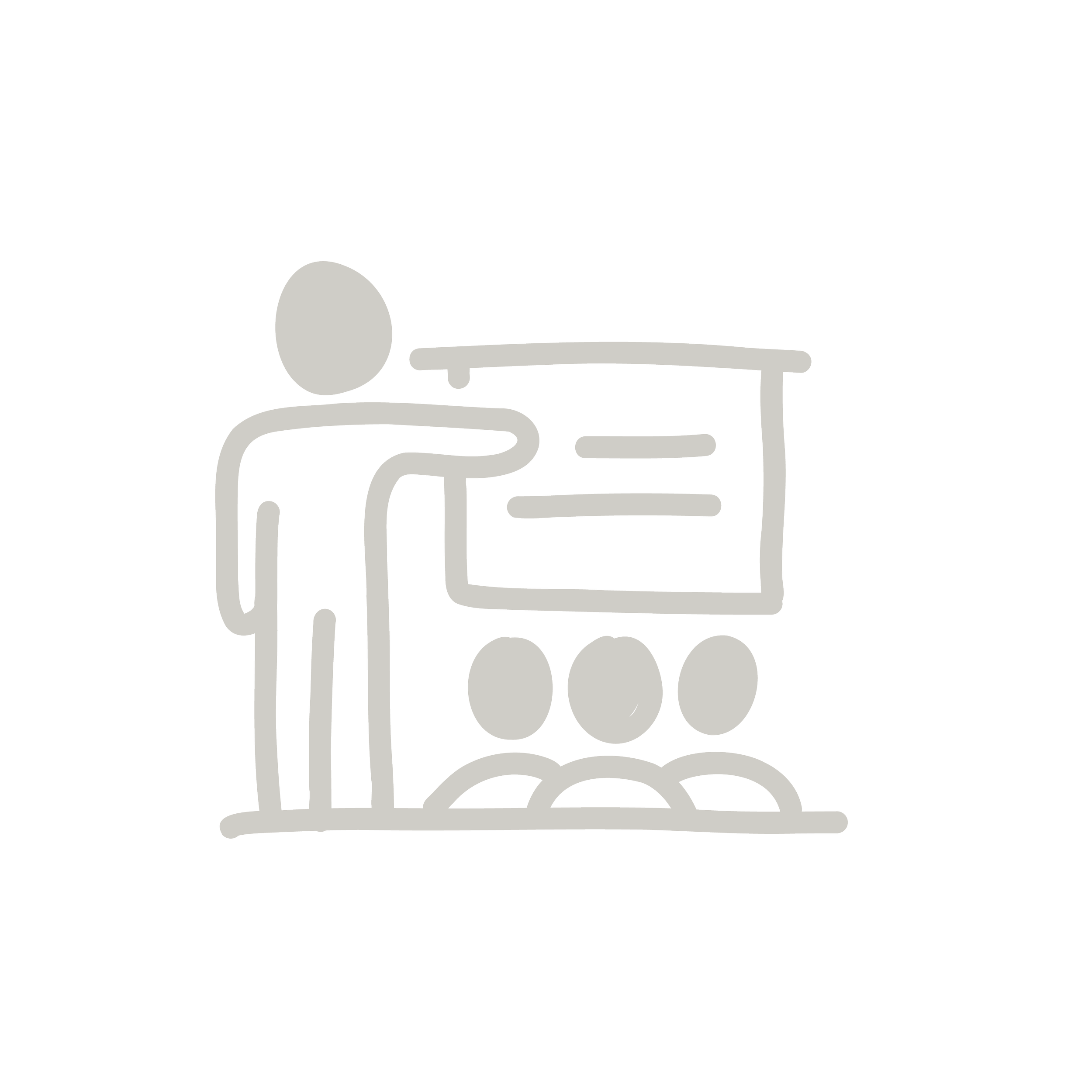 Minimalist line drawing of a person assisting two children at a food cart or stand.