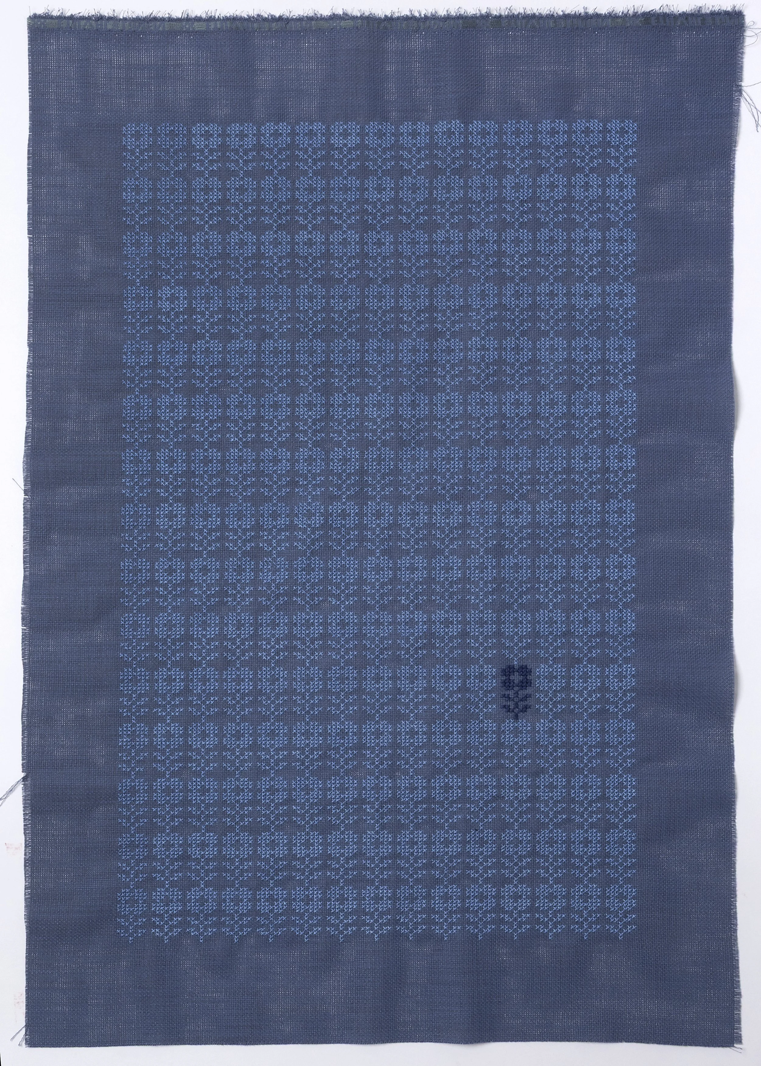'At the Mercy of Time, 2026, hand embroidered cotton, 20" x 30"