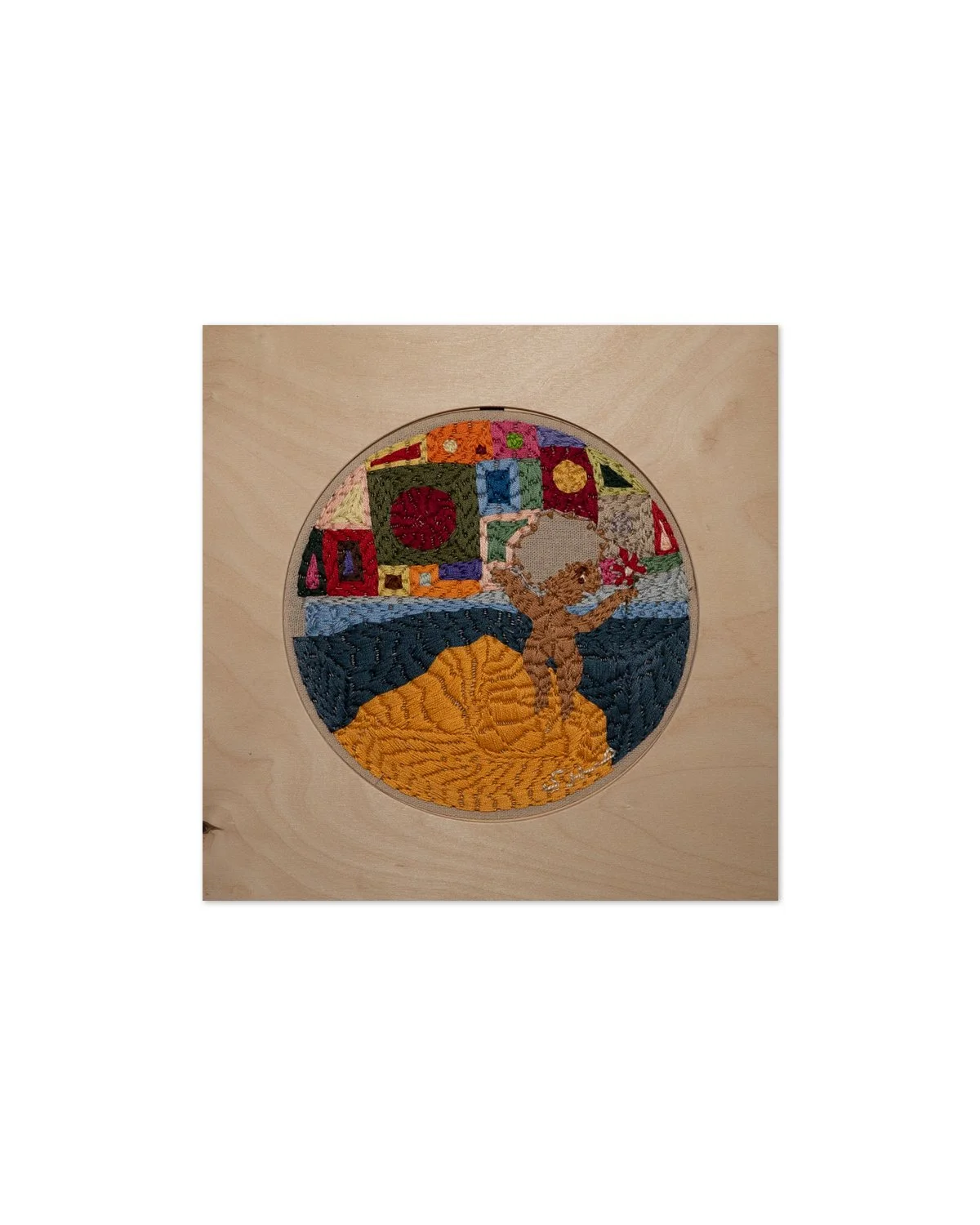 'They'd Sell the Sky if They Could', 2023, hand embroidered cotton, 12" x 12"