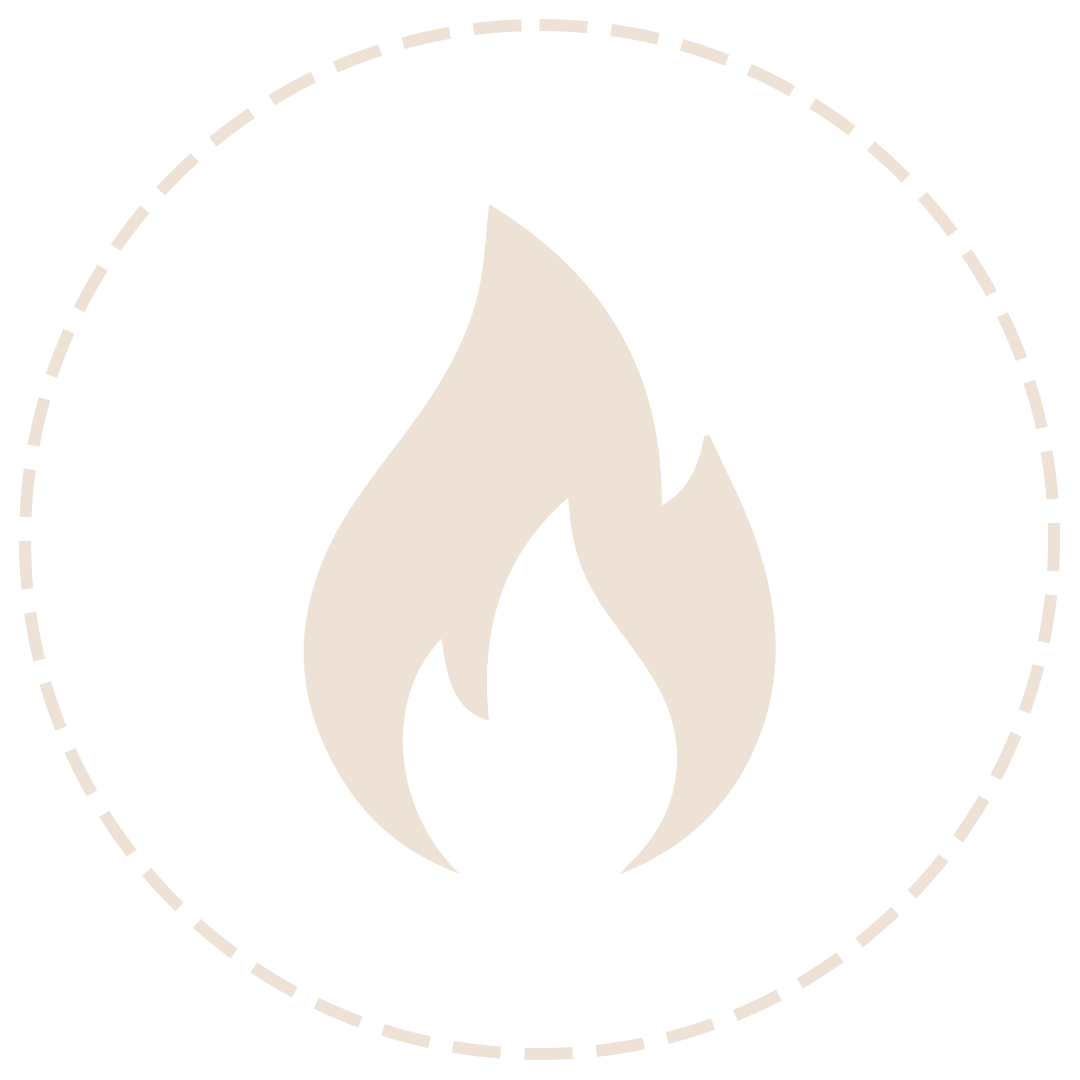 A black and white safety icon of a flame, indicating flammable materials or fire hazard.
