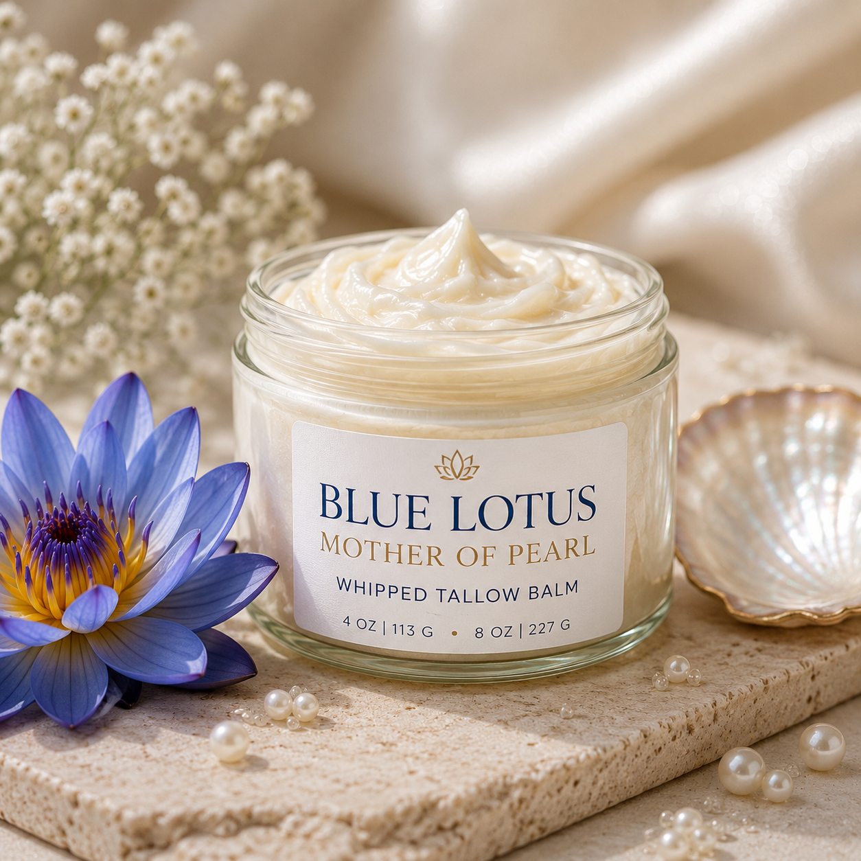 Blue Lotus Mother of Pearl Whipped Tallow