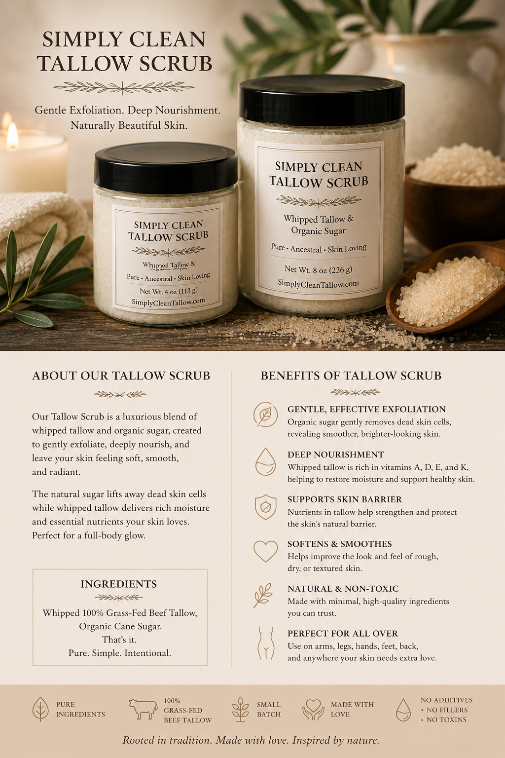 Tallow Bath and Body Scrub 8 oz