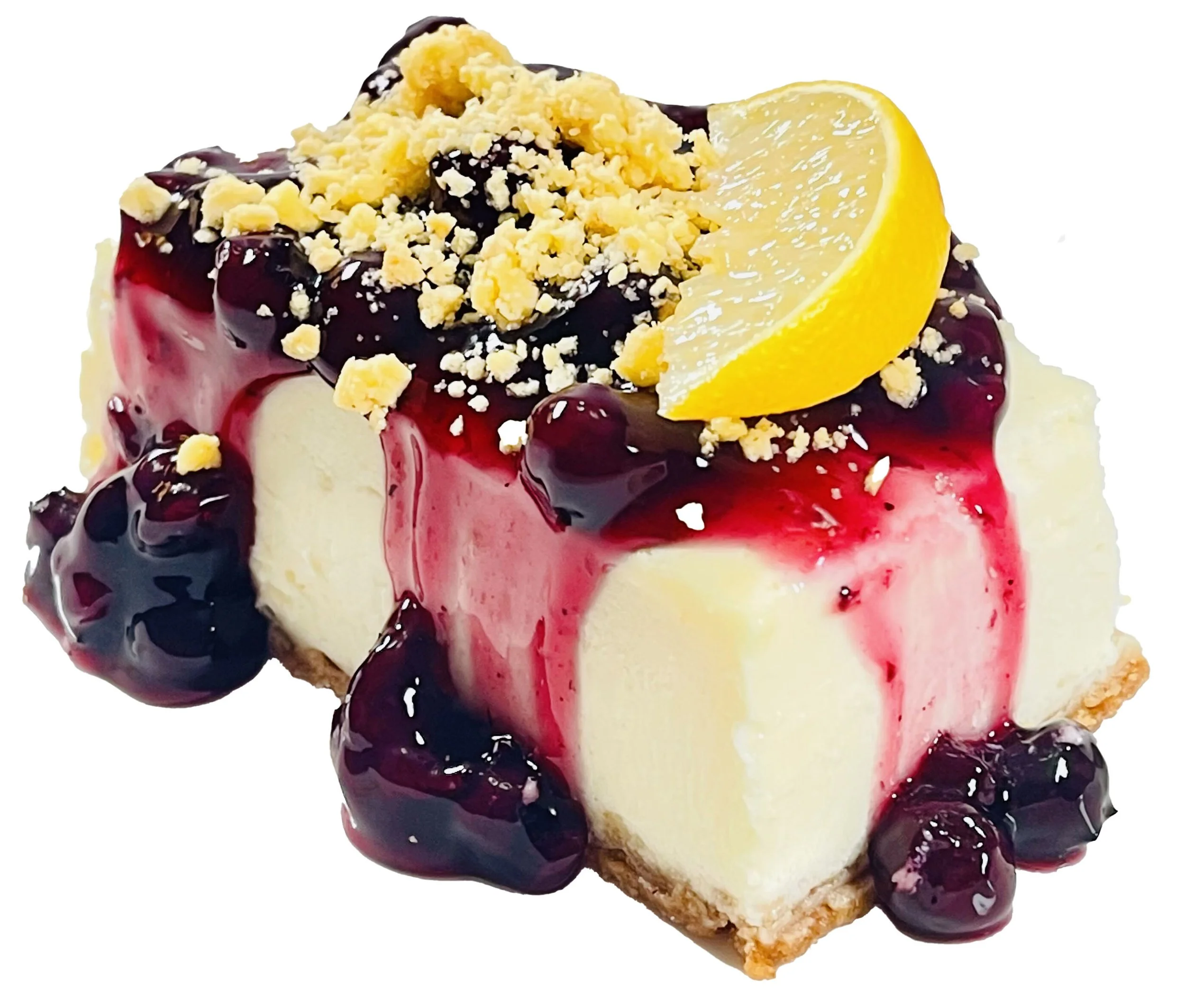 Vanilla Cheesecake w/ Lemon Blueberry crunch