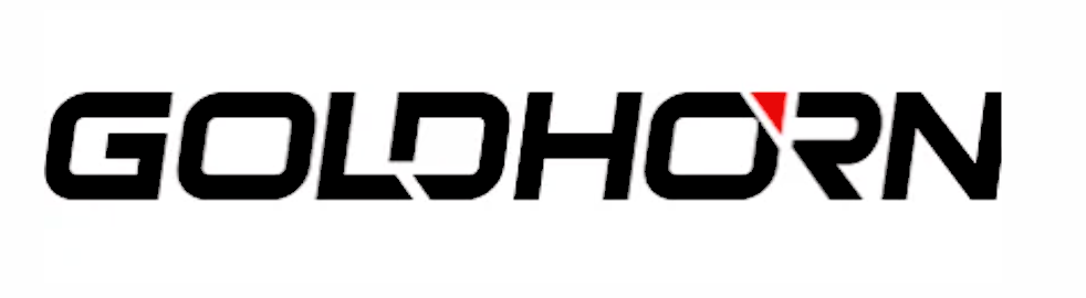 Goldhorn logo with stylized black text and a red triangle on the letter 'R'