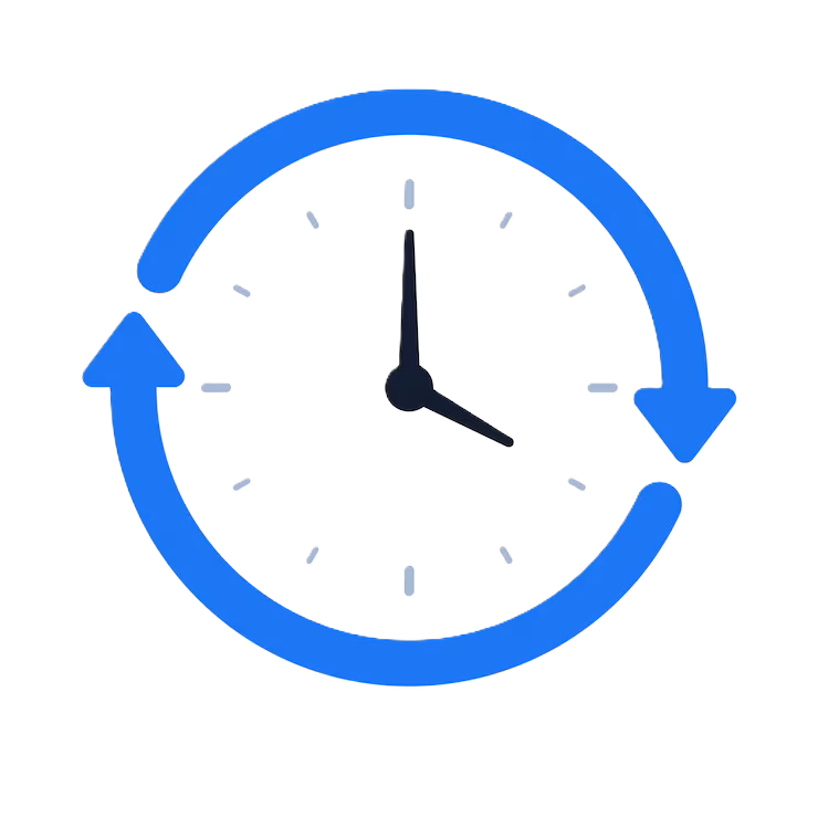 Clock with arrow indicating a 24-hour cycle, with the hands pointing to 12 and 4.