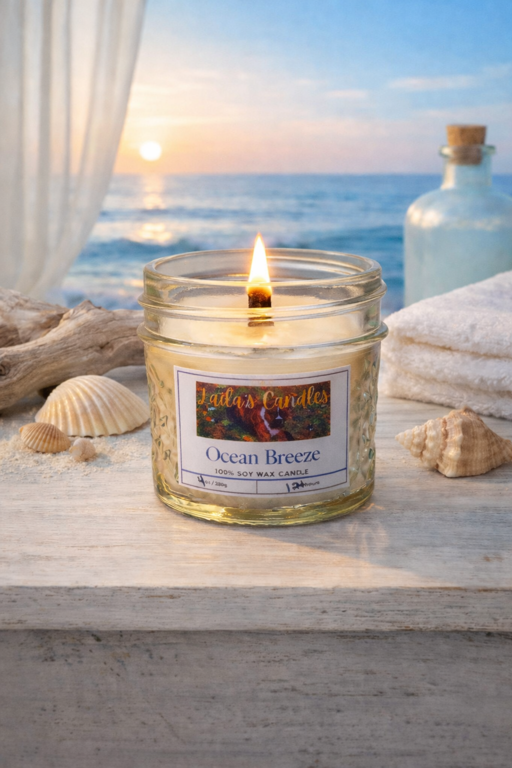 Ocean Breeze Soy Candle with Wood Wick - 4oz