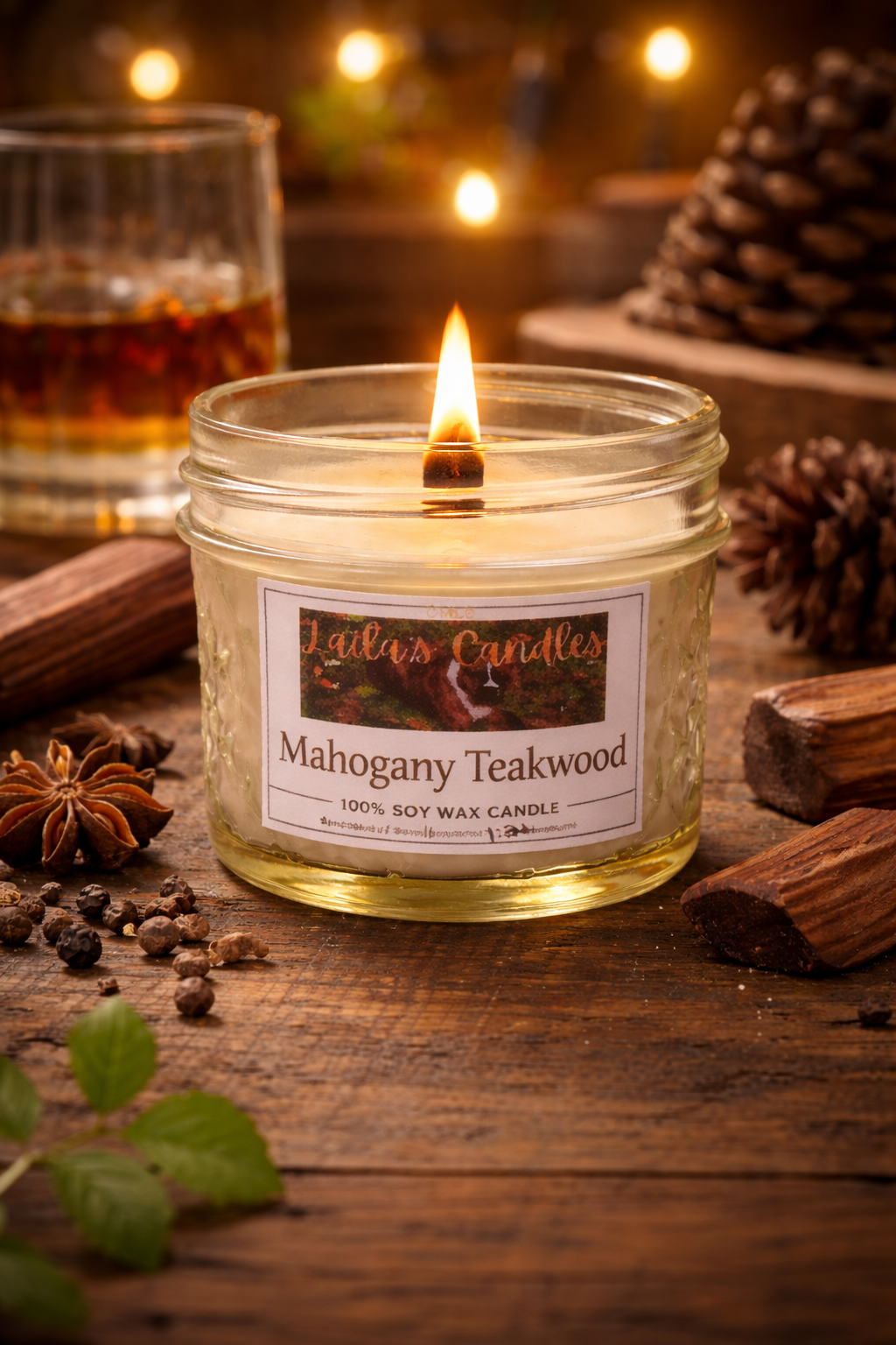 Mahogany Teakwood Soy Candle with Crackling Wood Wick