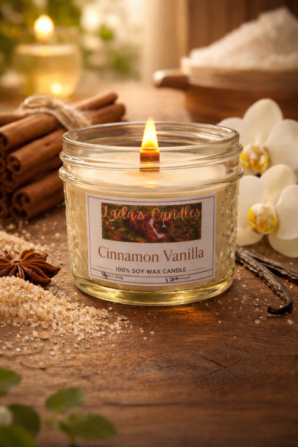 Cinnamon Vanilla Soy Candle with Crackling Wood Wick - 4oz