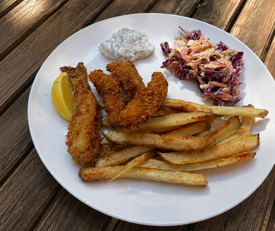 Fried Perch with Coleslaw &amp; Oven Fries