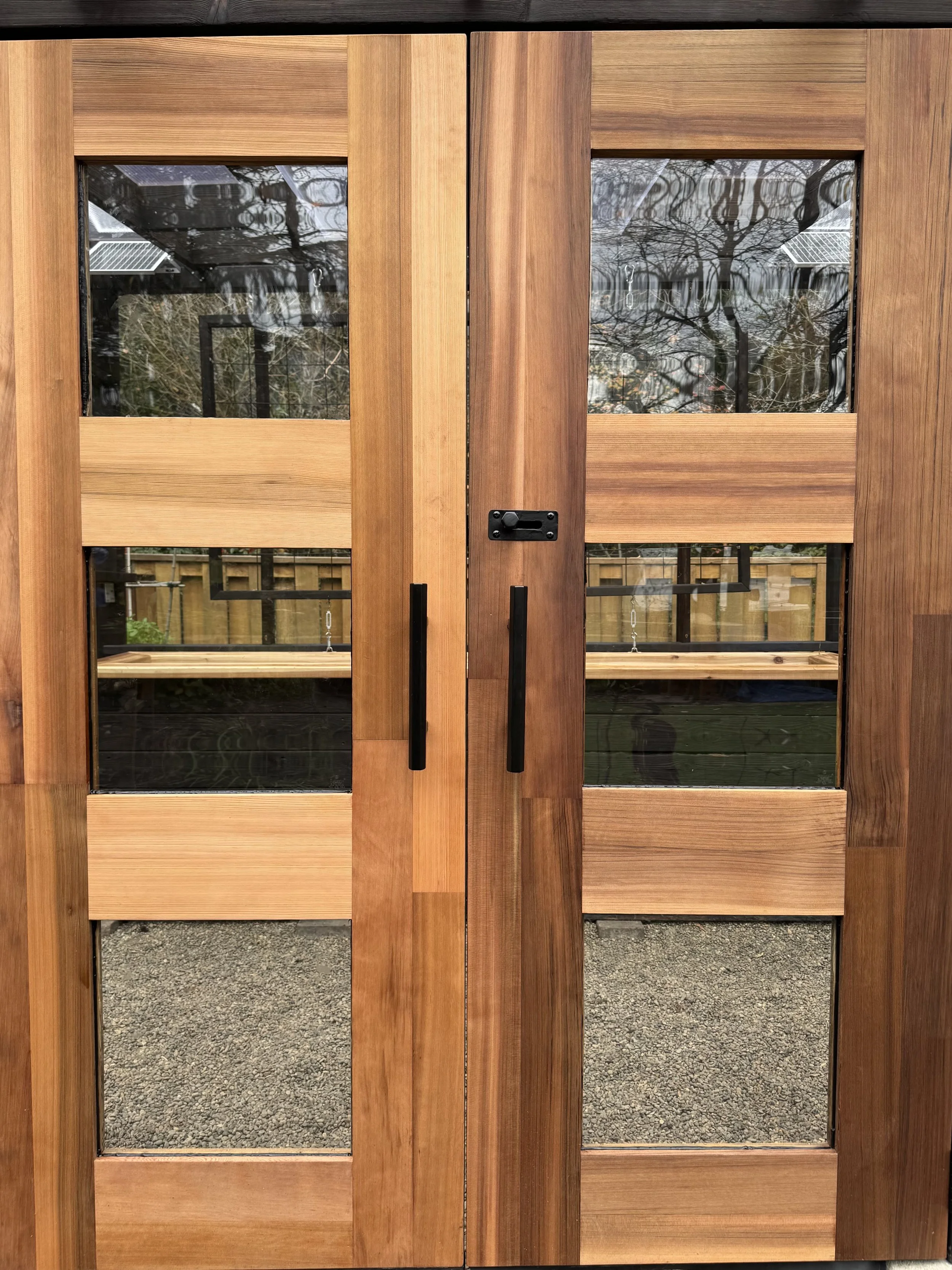 Custom cedar door, custom door hardware