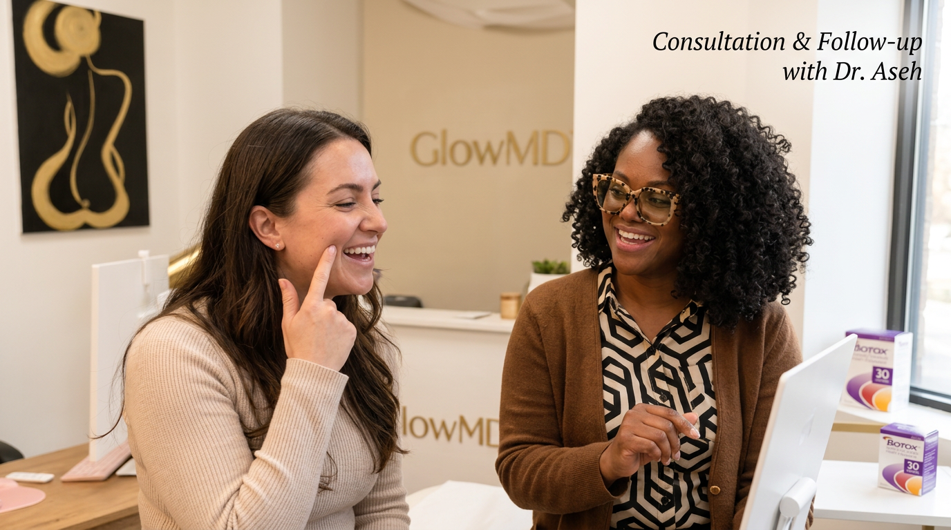 Dr. Omerine Aseh with a patient after a personalized Botox consultation at GlowMD Aesthetics & Wellness.