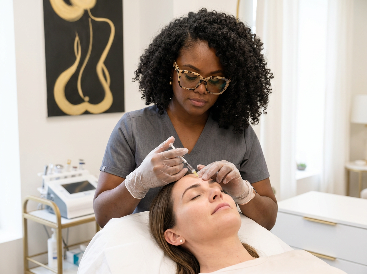 Dr. Omerine Aseh performing a personalized Botox Cosmetic injection at GlowMD Aesthetics & Wellness.