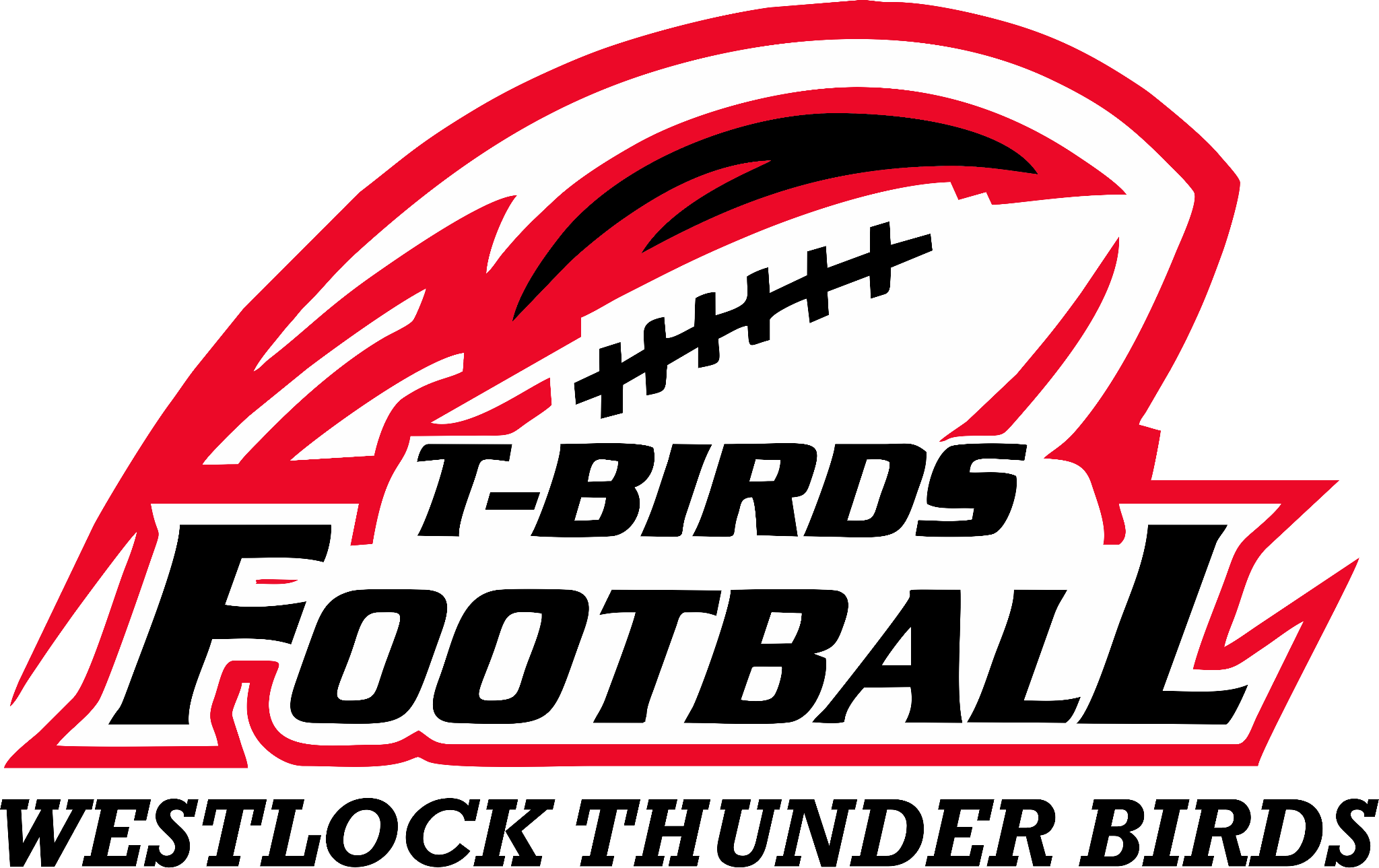 Logo for T-Birds Football featuring a stylized football and bold text.