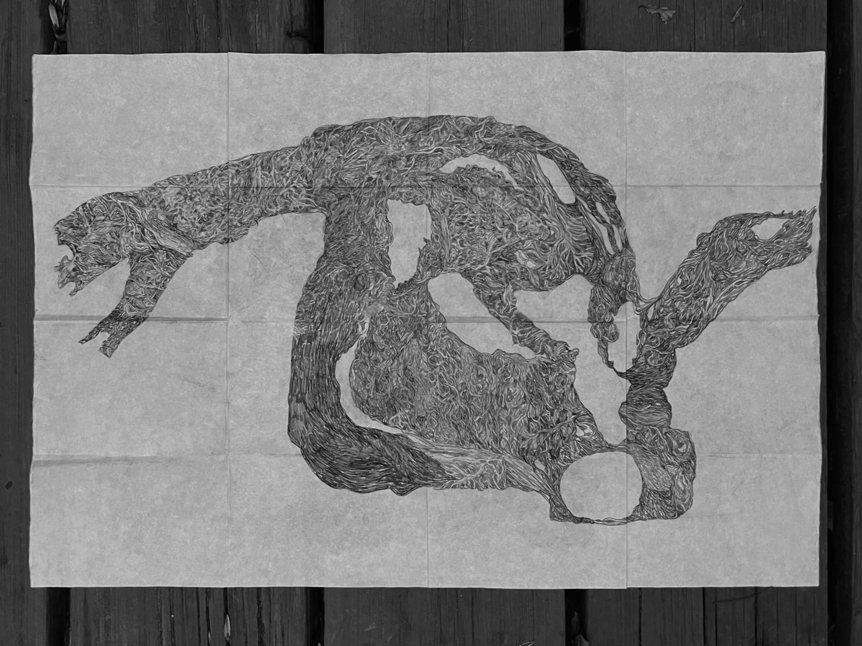   old hour of the evening , charcoal on paper, 37 × 25 in, 2024 