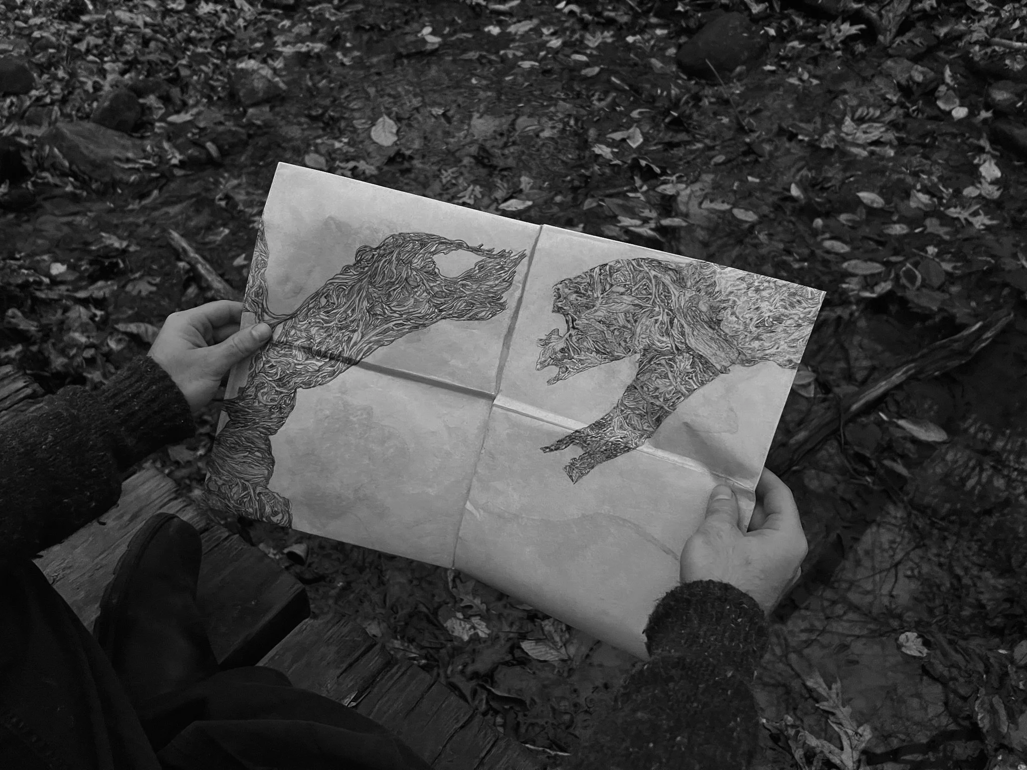   old hour of the evening , charcoal on paper, 37 × 25 in, 2024 