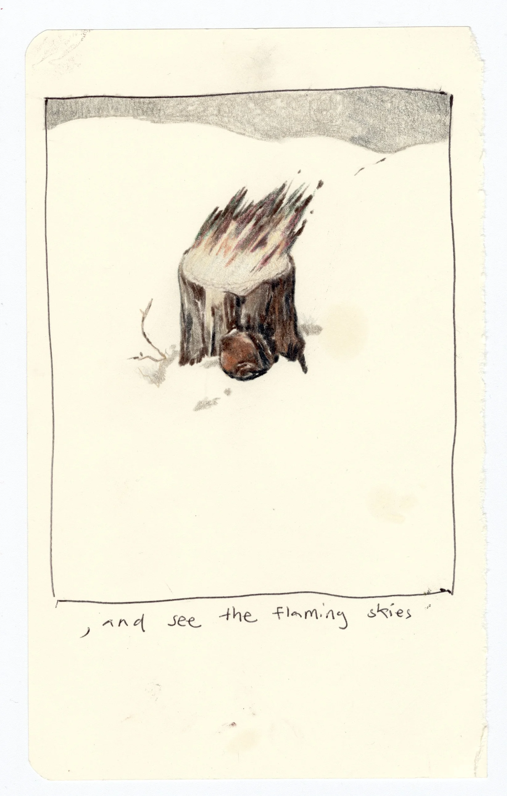   and see the flaming skies , colored pencil on paper, 5 × 8 in 