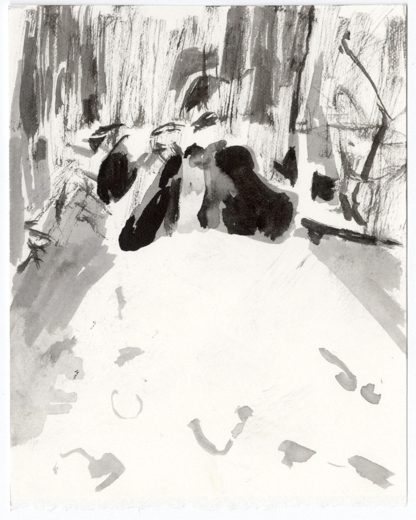   denning , 2026, ink on paper, 4 × 5.5 in 