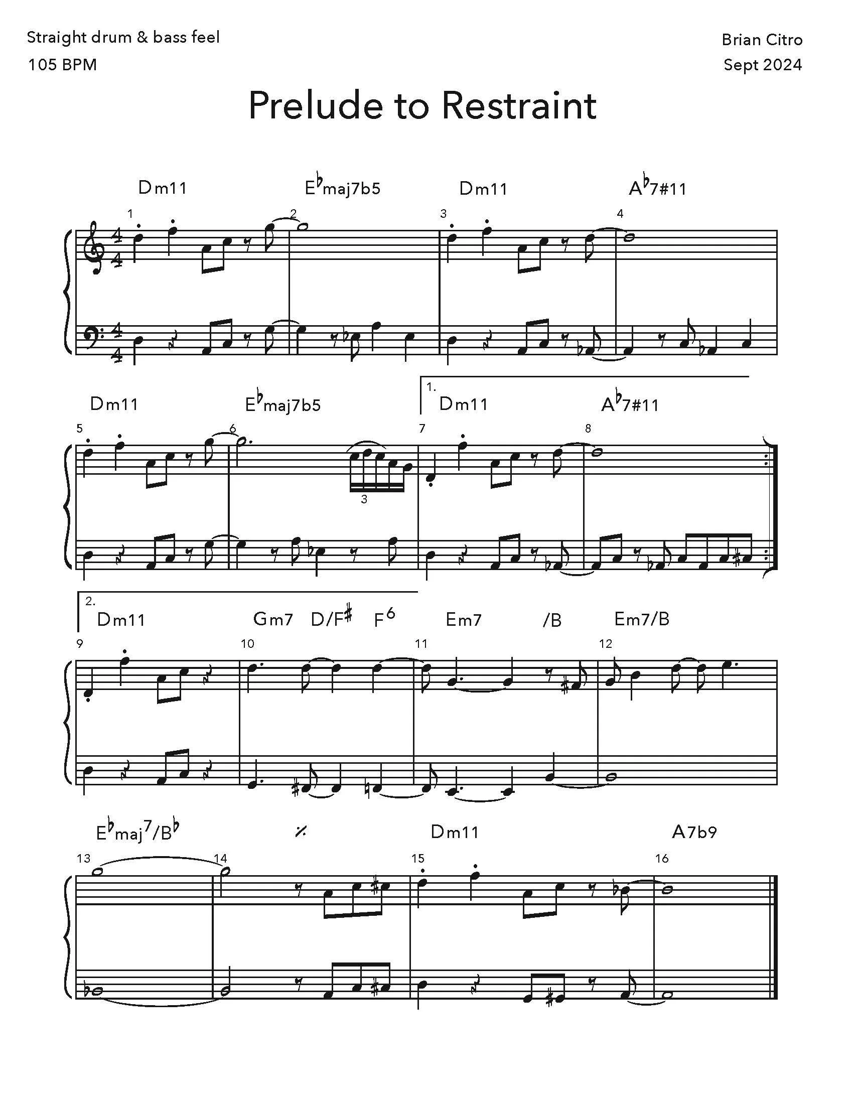 Brian Citro's composition Prelude to Restraint