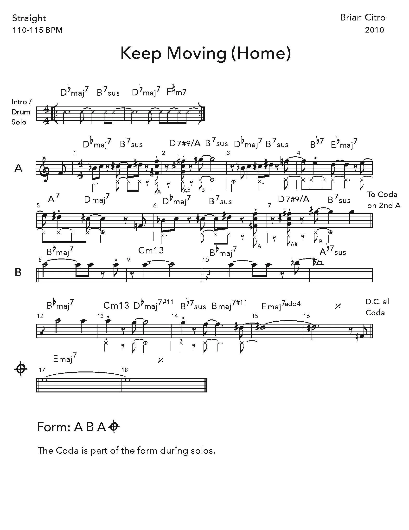Brian Citro's composition Keep Moving (Home)
