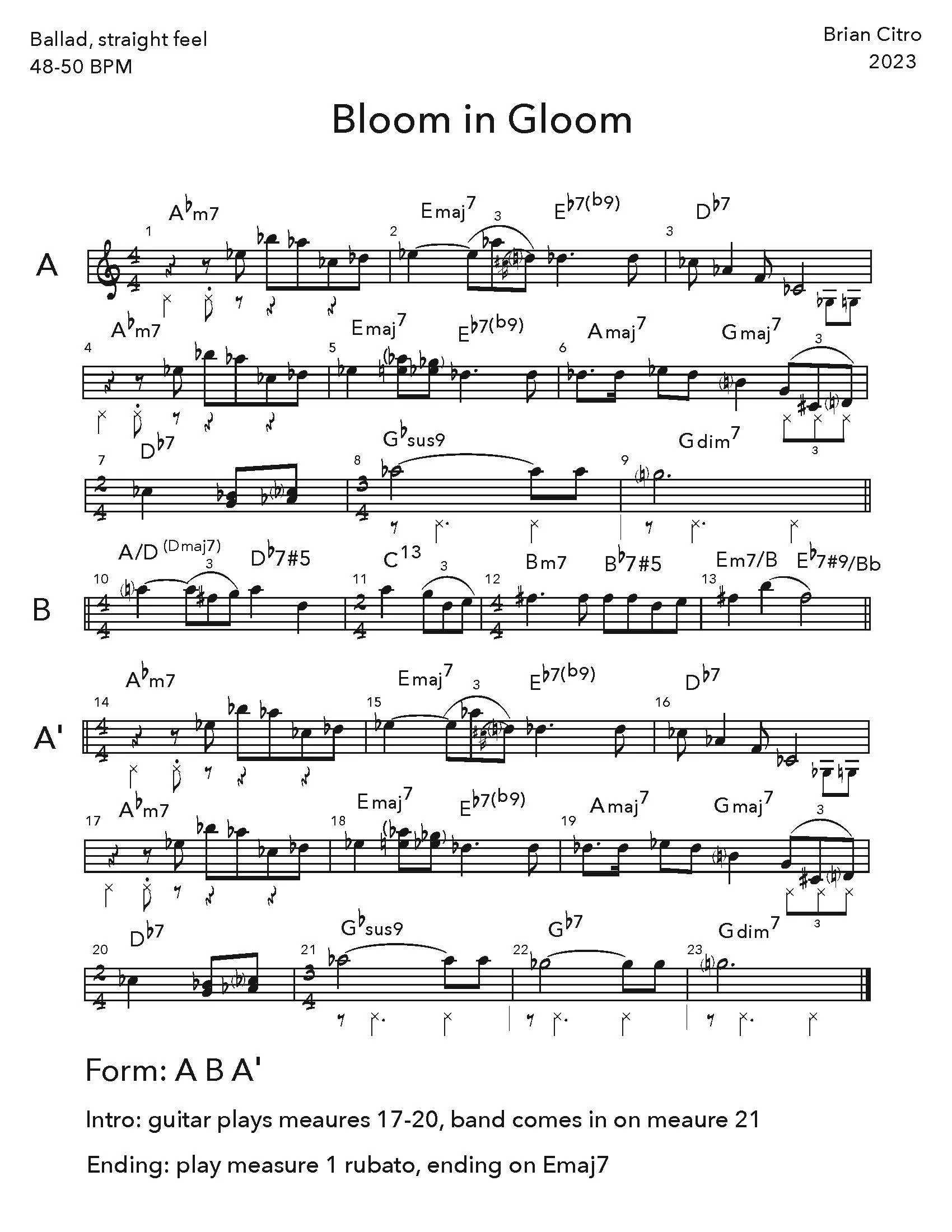 Brian Citro's composition Bloom in Gloom