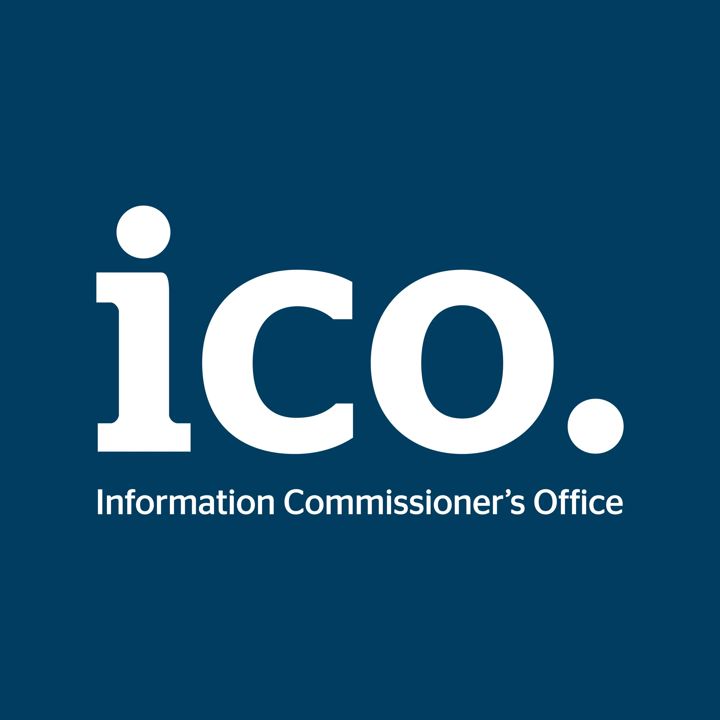 Logo for the Information Commissioner's Office featuring the acronym 'ico.' and the full name 'Information Commissioner's Office' below it, on a dark blue background.