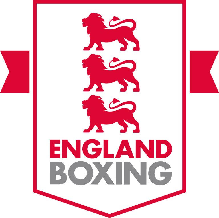 England Boxing logo with three red lions above the words "England Boxing" in red and gray text.