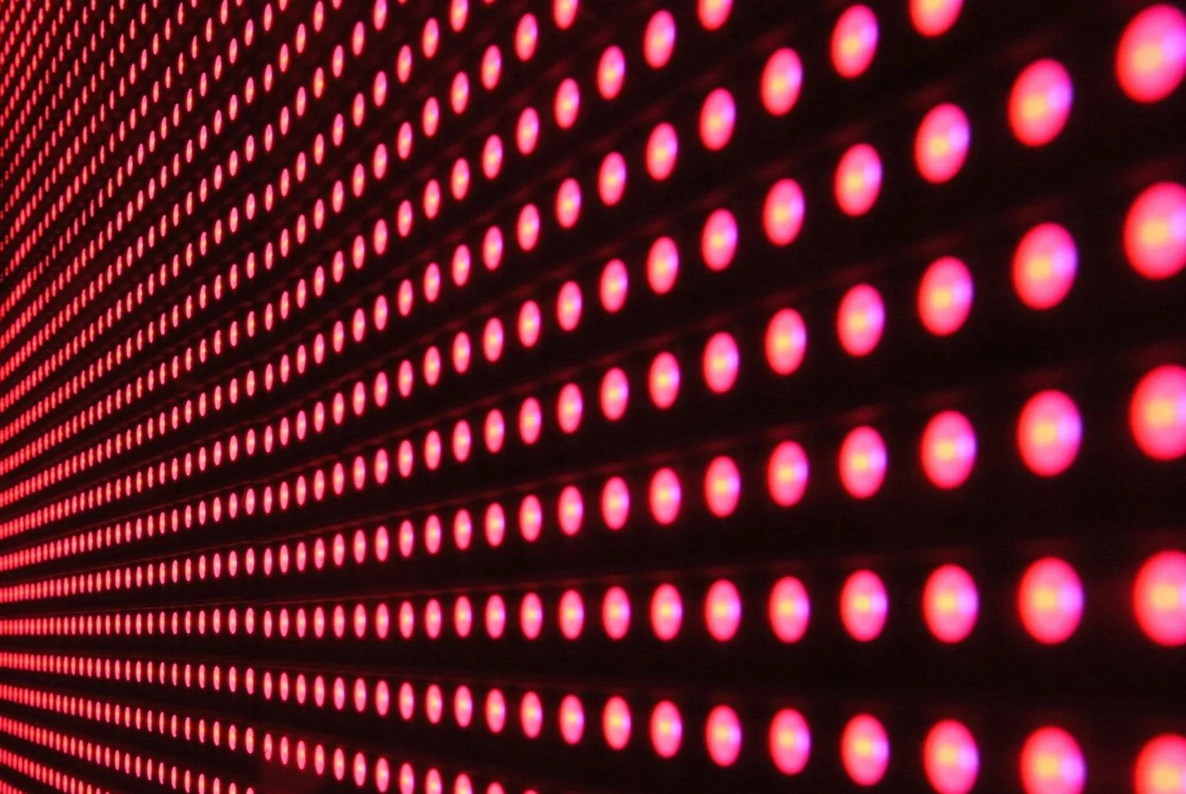 Close-up of a grid of pink LED lights on a dark background.
