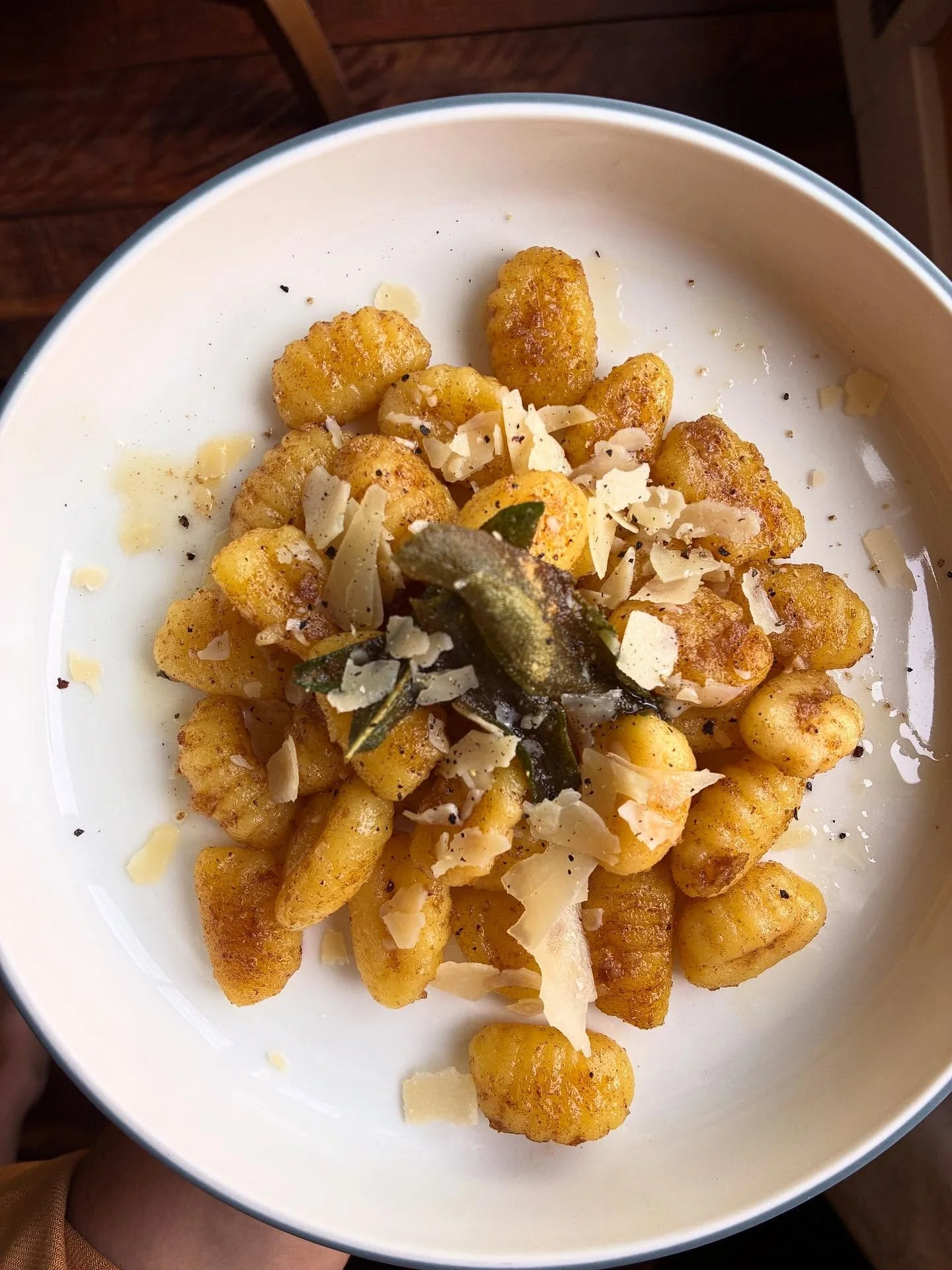 Gnocchi, brown butter, parm, and fried sage 🤌🤌