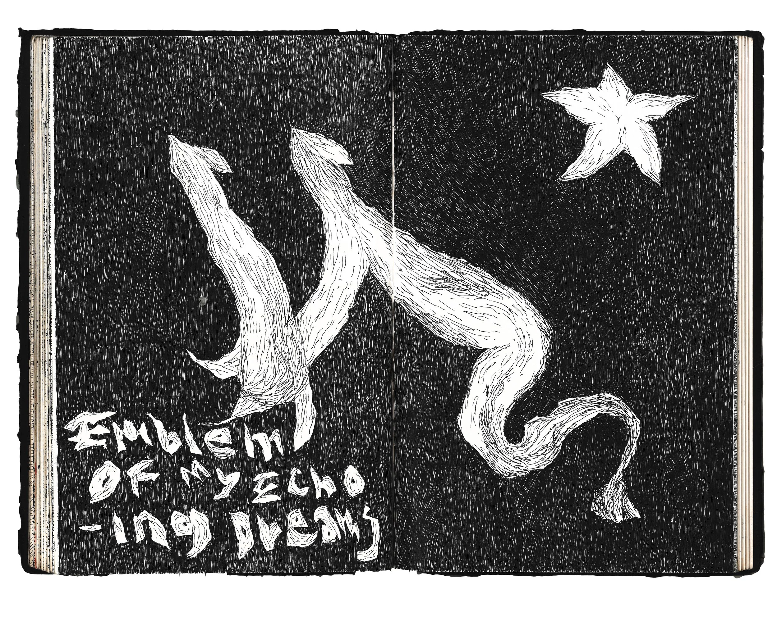 "Emblem of My Echoing Dream" 2025 Ink on Paper 8.5 x 11 in