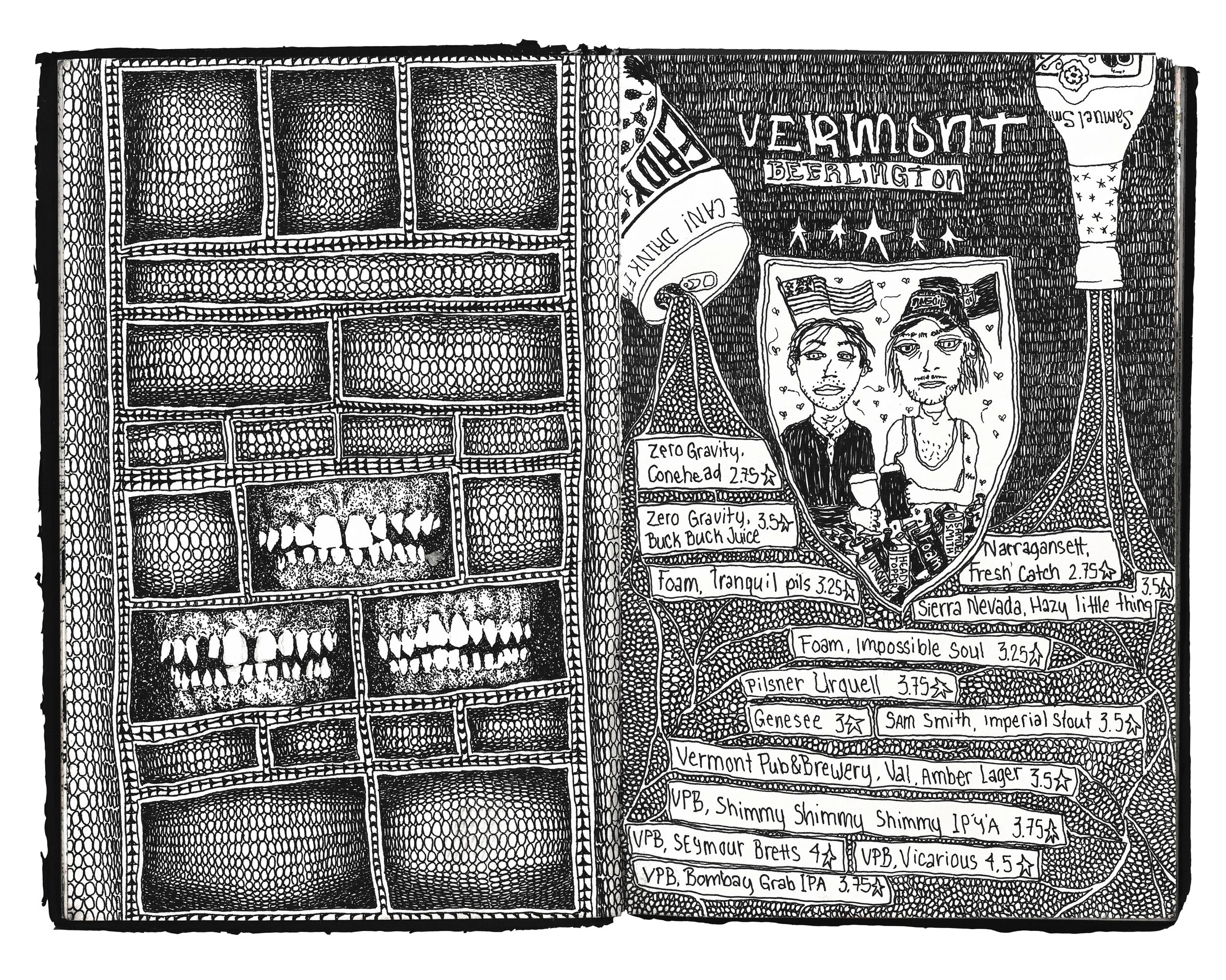 "Burlington Beer Logs" 2024 Ink on Paper 8.5 x 11 in