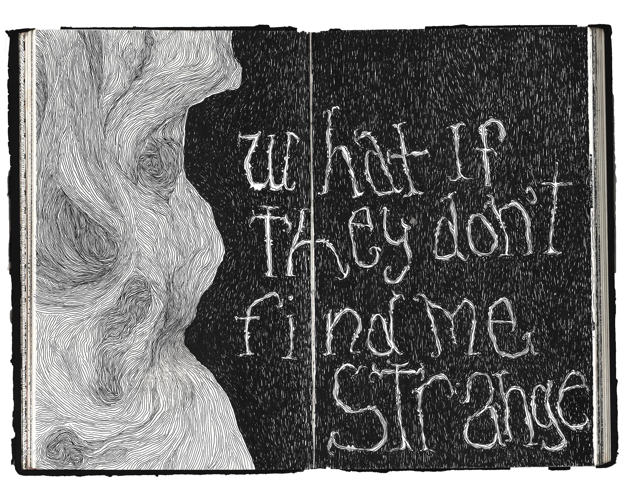 "What If They Don't Find Me Strange" 2025 Ink on Paper 8.5 x 11 in