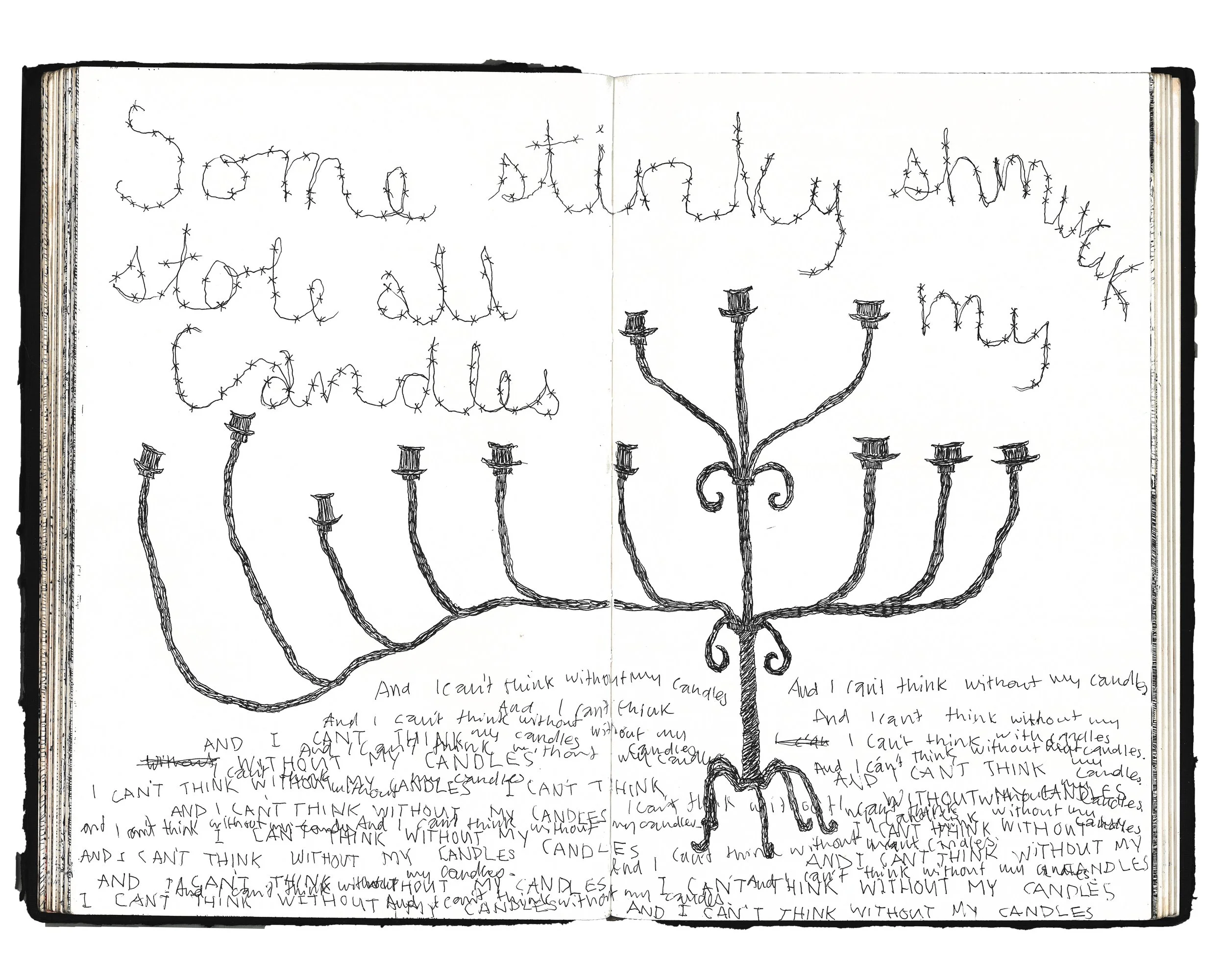 "Some Stinky Scmuck Stole All My Candles" 2025 Ink on Paper 8.5 x 11 in