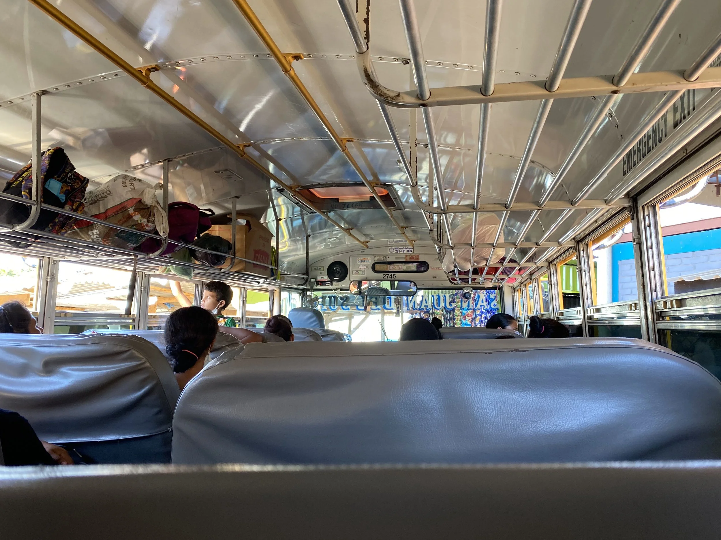 Interior of a local chicken bus travelling from Popoyo to San Juan del Sur, Nicaragua.