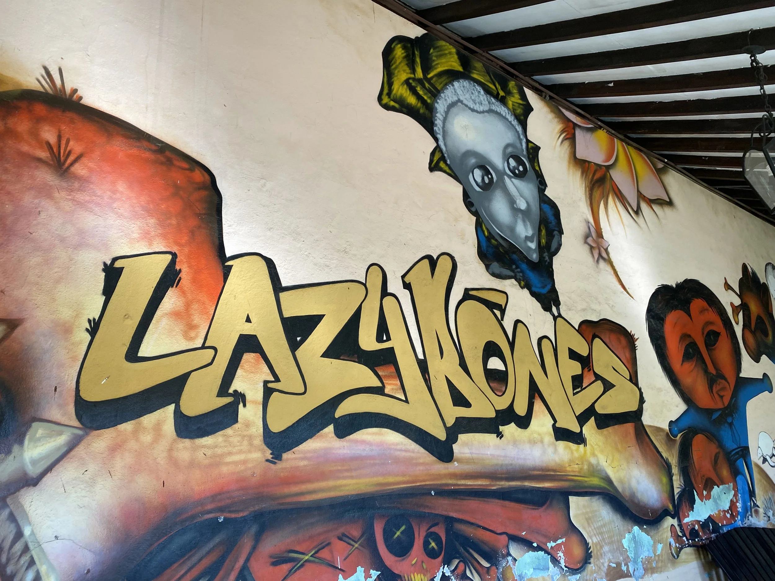 Lazybones hostel mural in León Nicaragua backpacker hostel scene