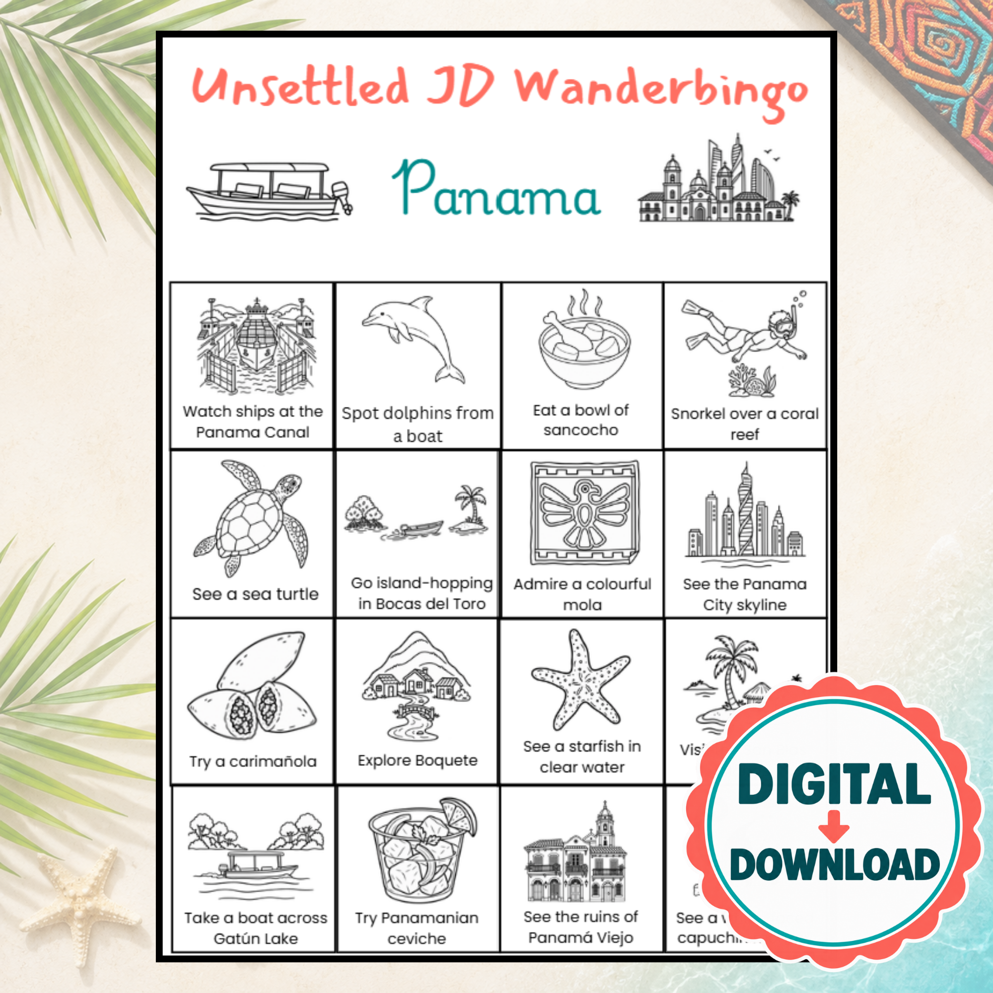 Panama WanderBingo – Printable Travel Bingo Card