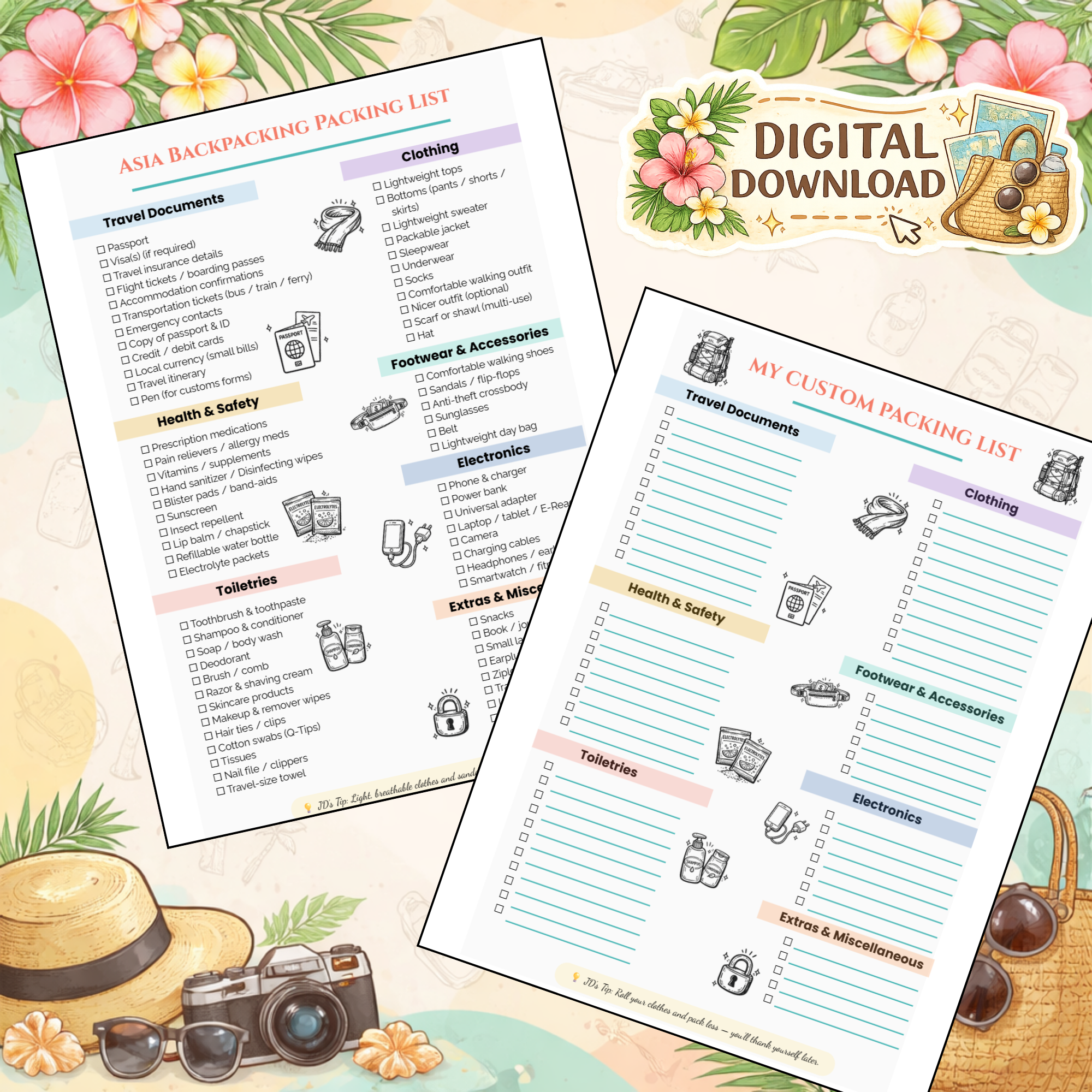 Asia Backpacking Packing List + Pre-Trip Checklist (Digital Download)