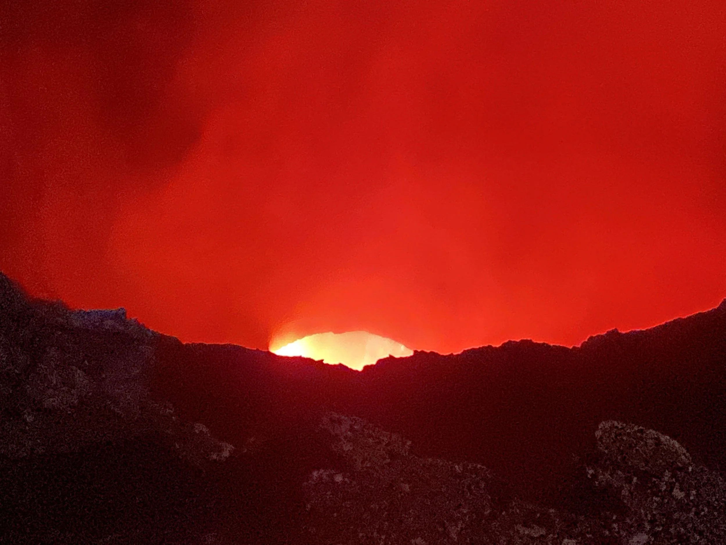Glowing lava inside Masaya Volcano crater at night in Nicaragua