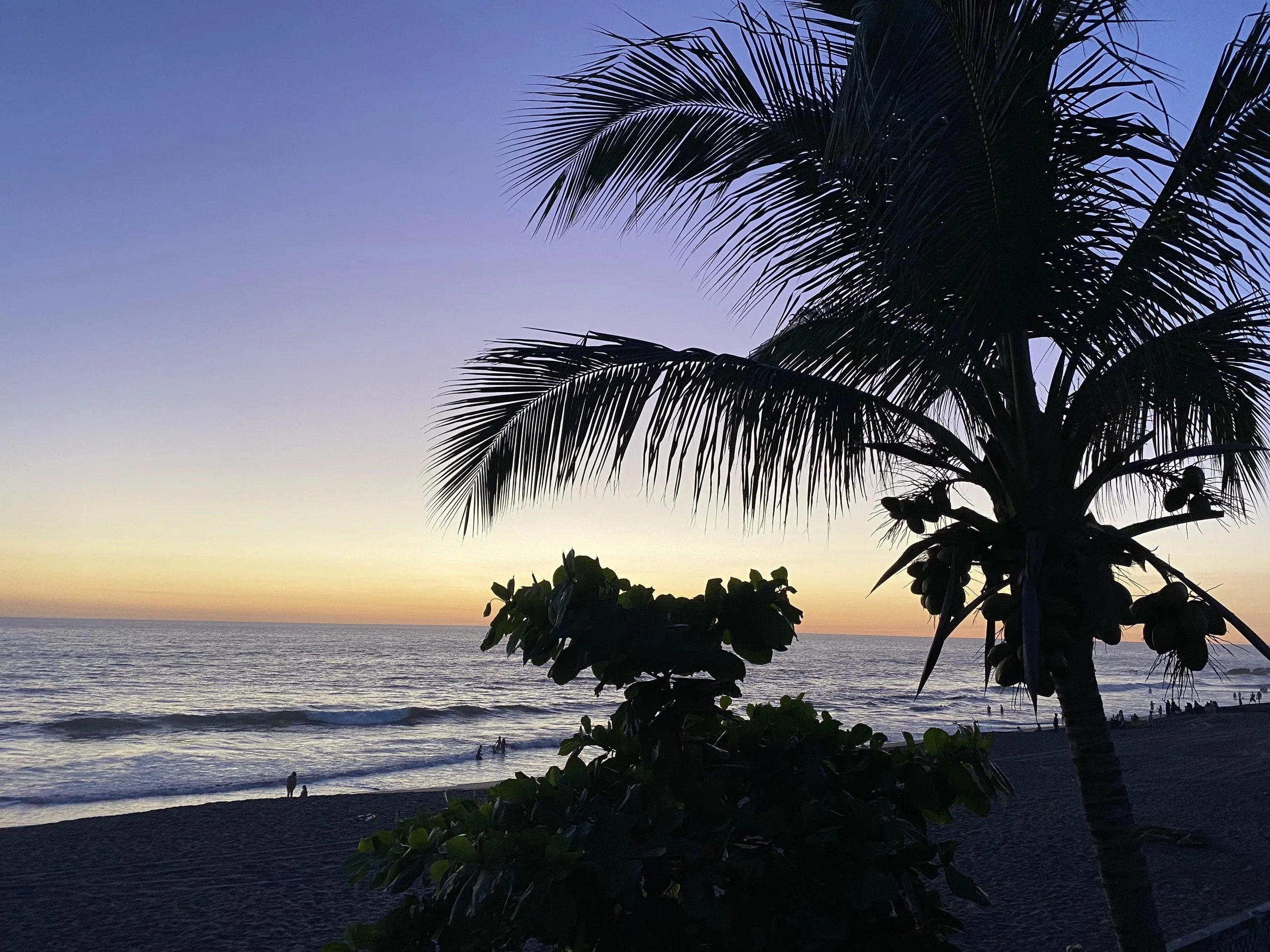 Sunset over Las Peñitas beach in Nicaragua with palm trees and ocean view during golden hour