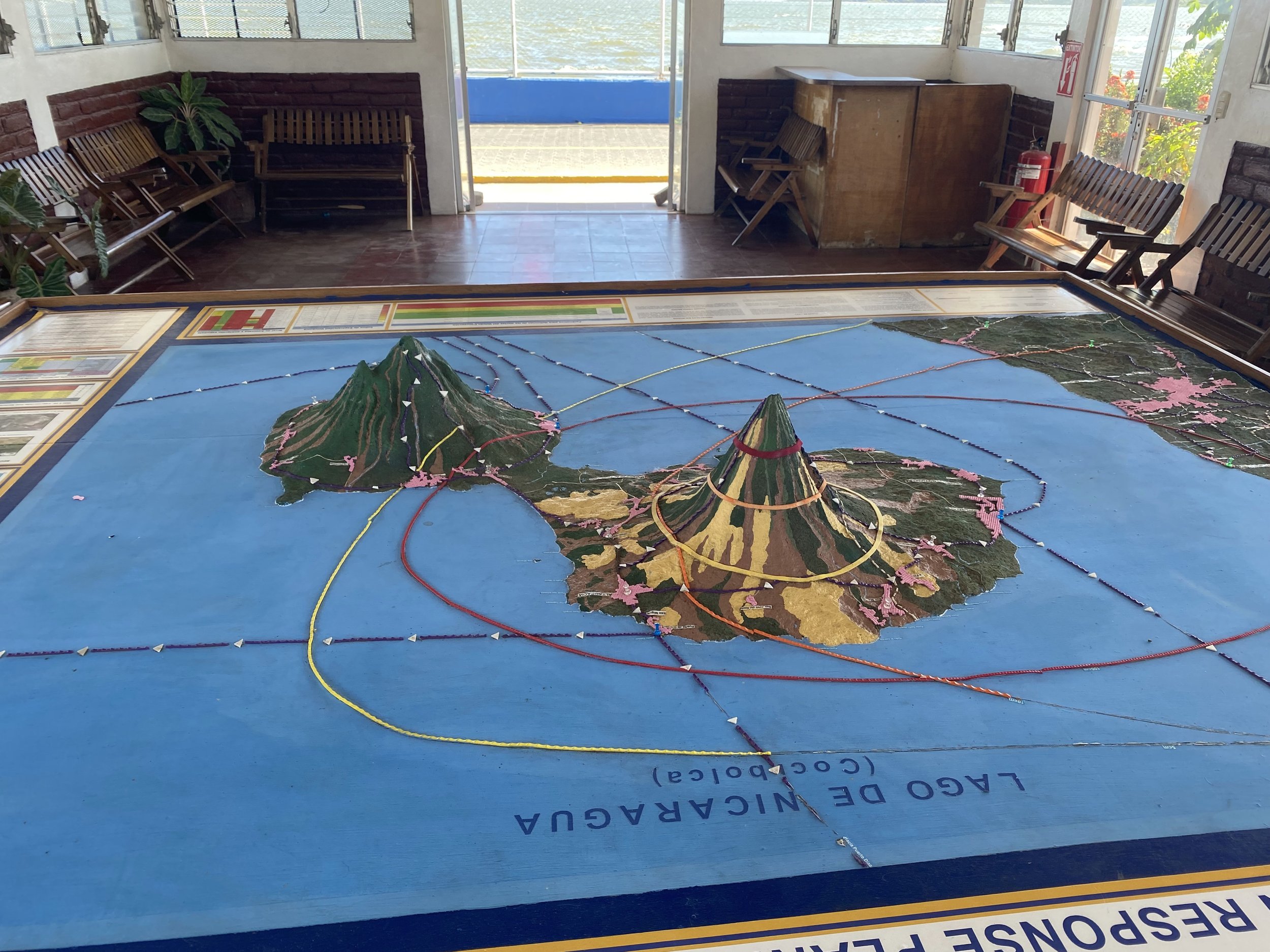 3D map display of Ometepe Island in Nicaragua showing the island’s two volcanoes surrounded by Lake Nicaragua.