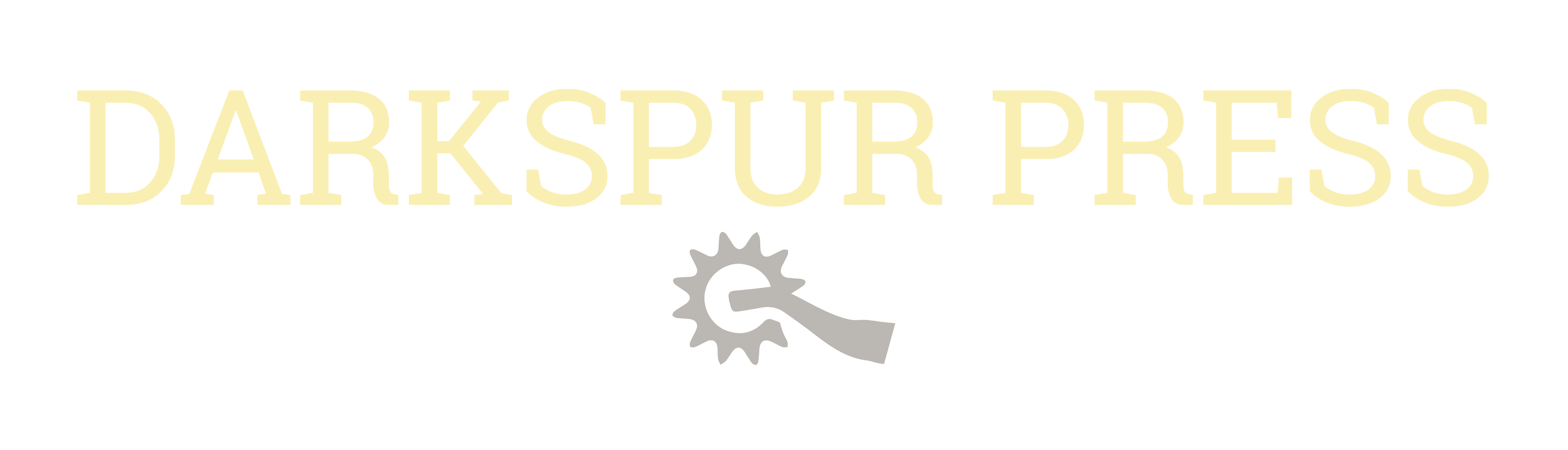 Darkspurn Press logo with beige text 'DARKSPUR PRESS' and a black gear icon with a curved arrow beneath it.